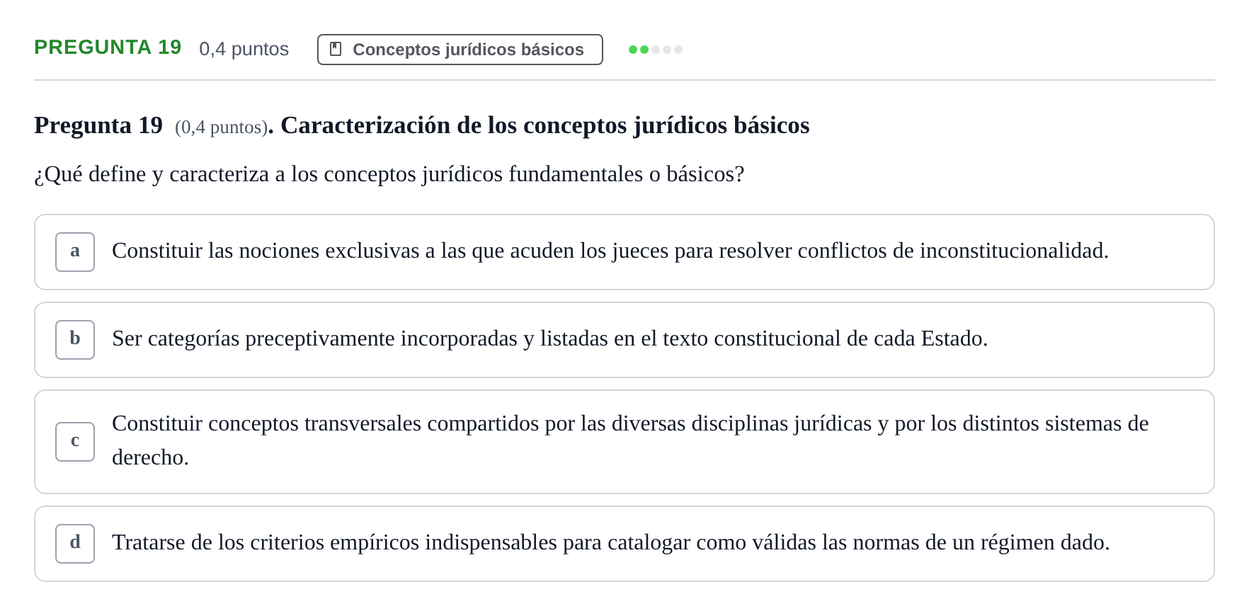 Enunciado: Pregunta 19 · Introducción al Derecho UOC 2023