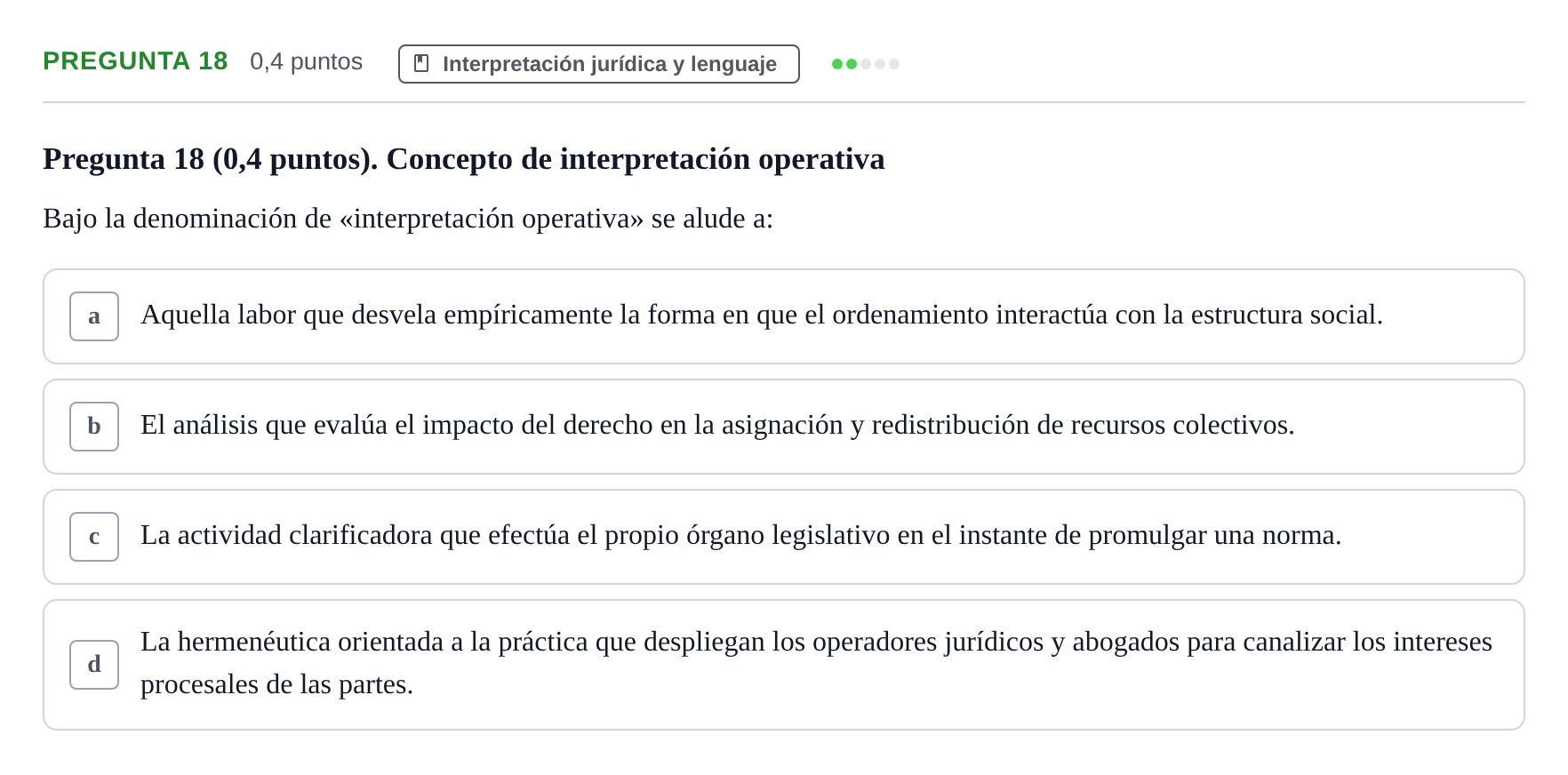 Enunciado: Pregunta 18 · Introducción al Derecho UOC 2023