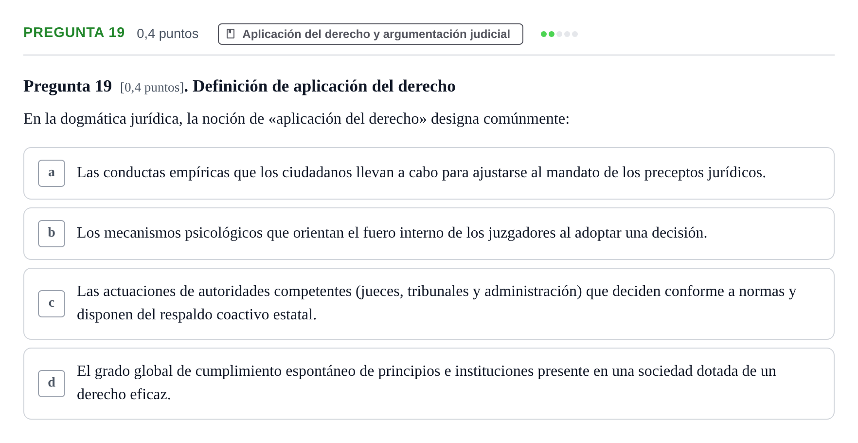 Enunciado: Pregunta 19 · Introducción al Derecho UOC 2023