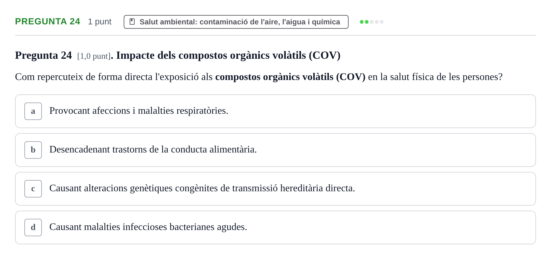 Enunciado: Pregunta 24 · Infermeria de salut pùblica i comunitària UB Juny 2023
