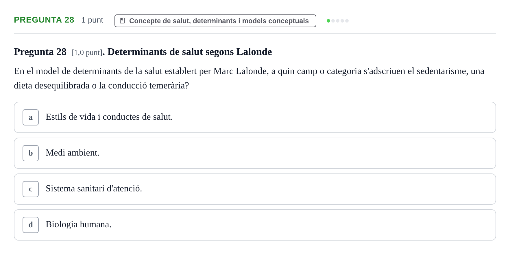 Enunciado: Pregunta 28 · Infermeria de salut pùblica i comunitària UB Juny 2023