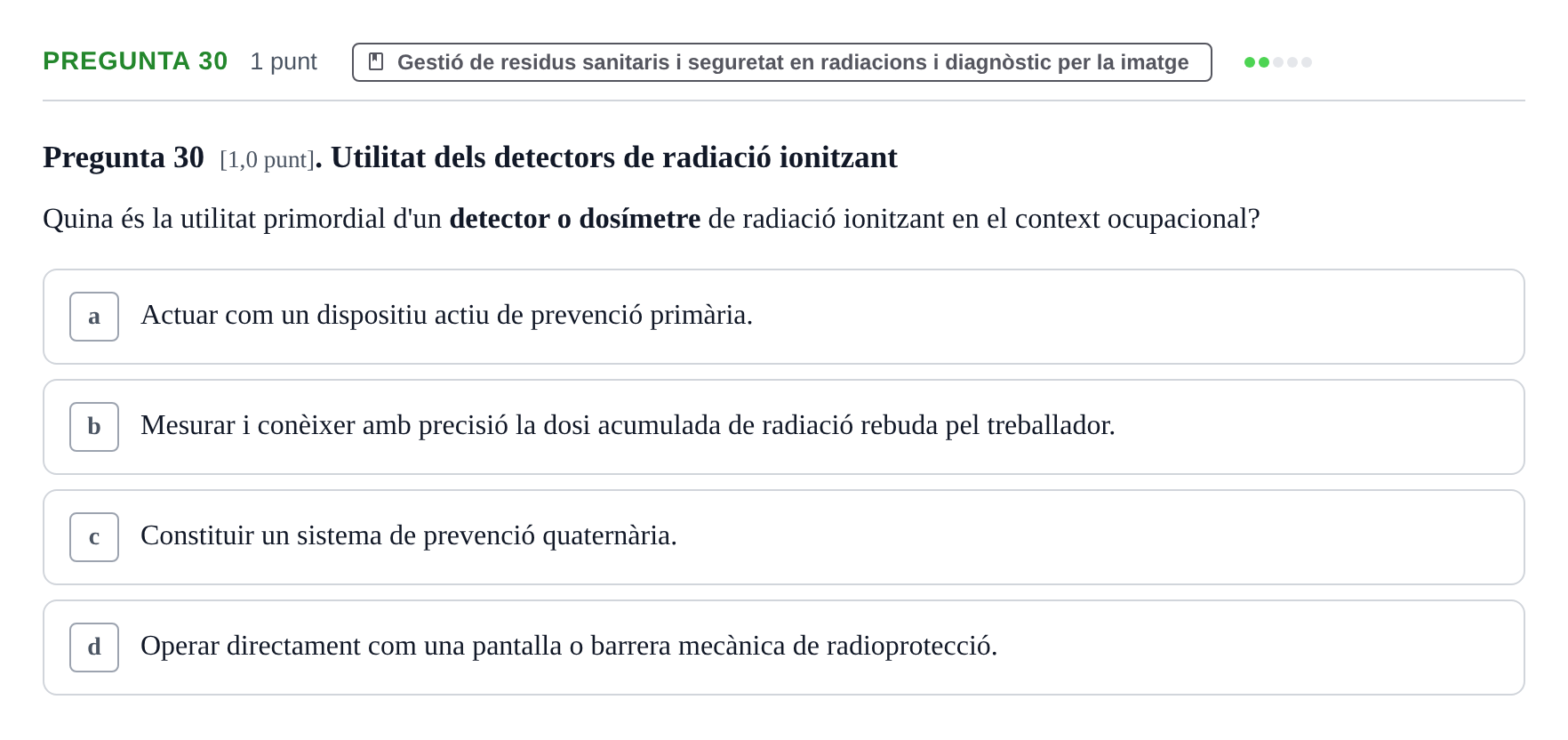 Enunciado: Pregunta 30 · Infermeria de salut pùblica i comunitària UB Juny 2023
