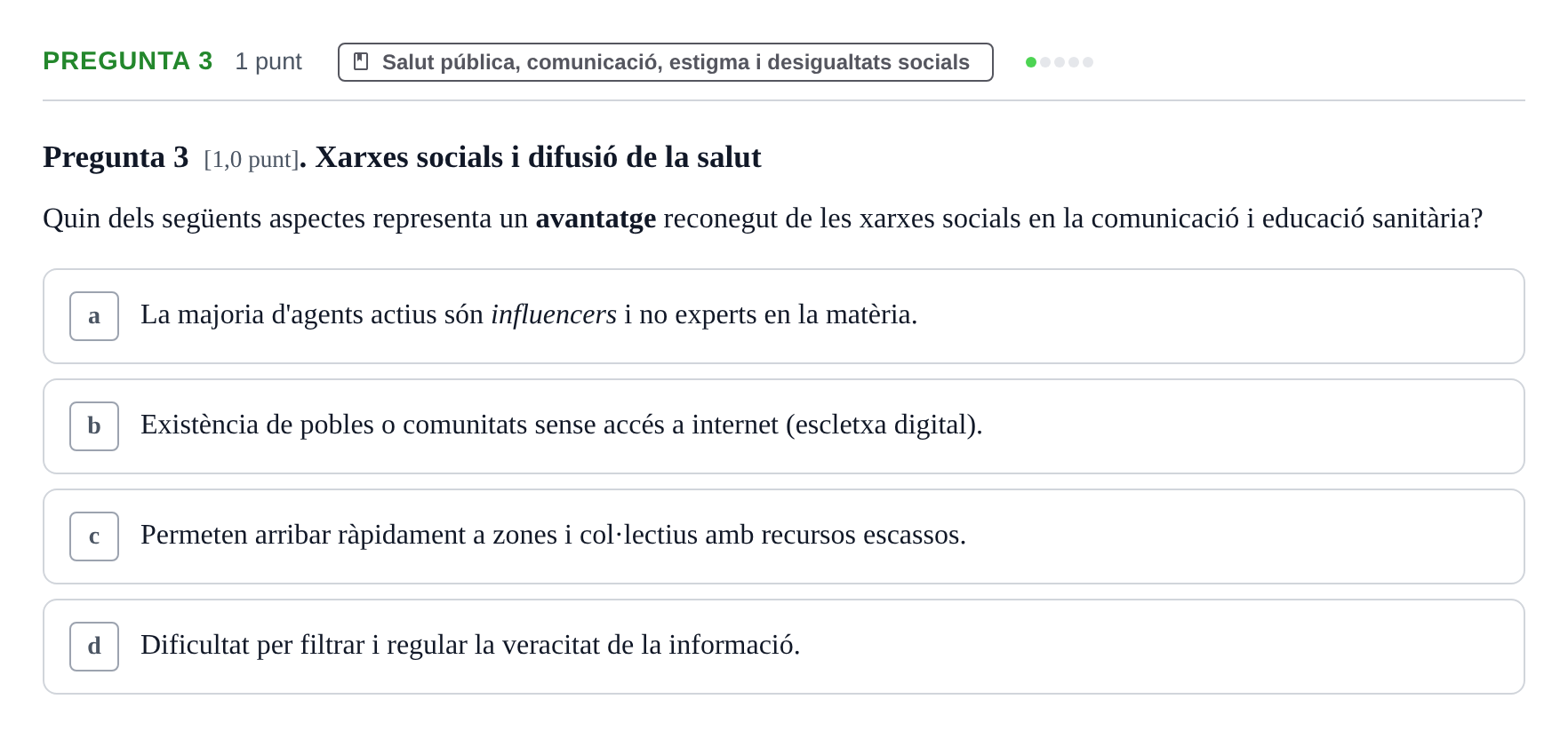 Enunciado: Pregunta 3 · Infermeria de salut pùblica i comunitària UB Juny 2023