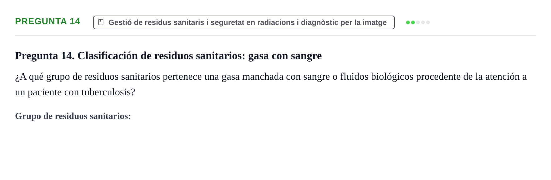 Enunciado: Pregunta 14 · Infermeria de salut pùblica i comunitària UB Examen de Salud Pública y Comunitaria