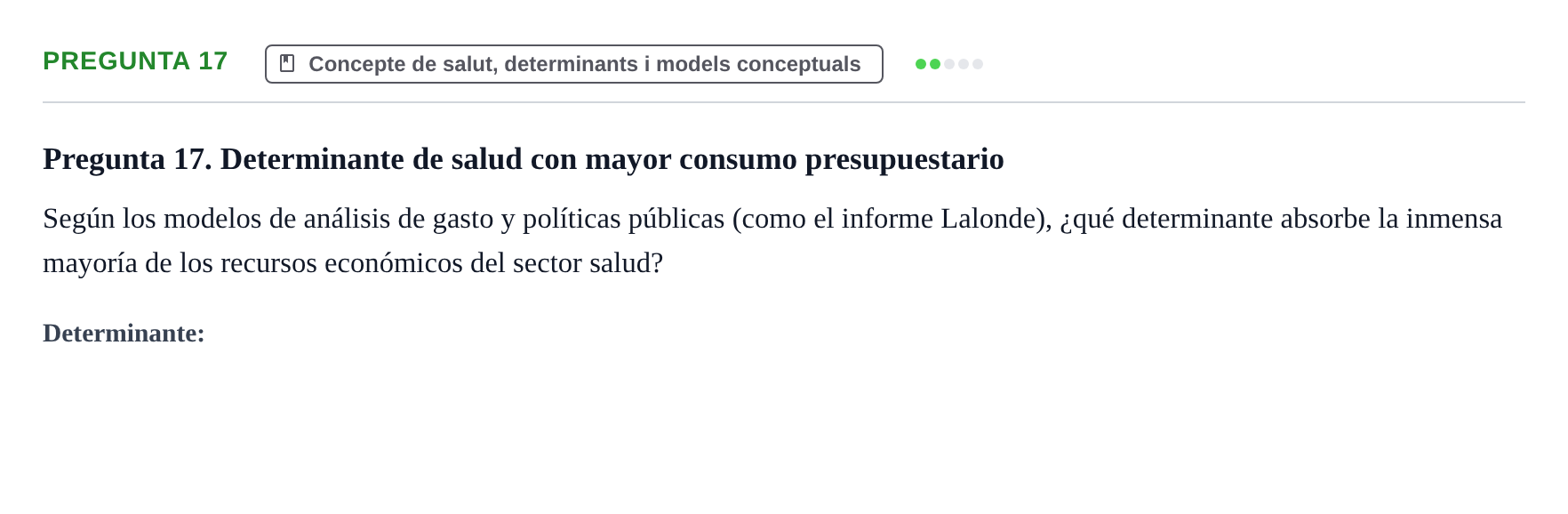 Enunciado: Pregunta 17 · Infermeria de salut pùblica i comunitària UB Examen de Salud Pública y Comunitaria