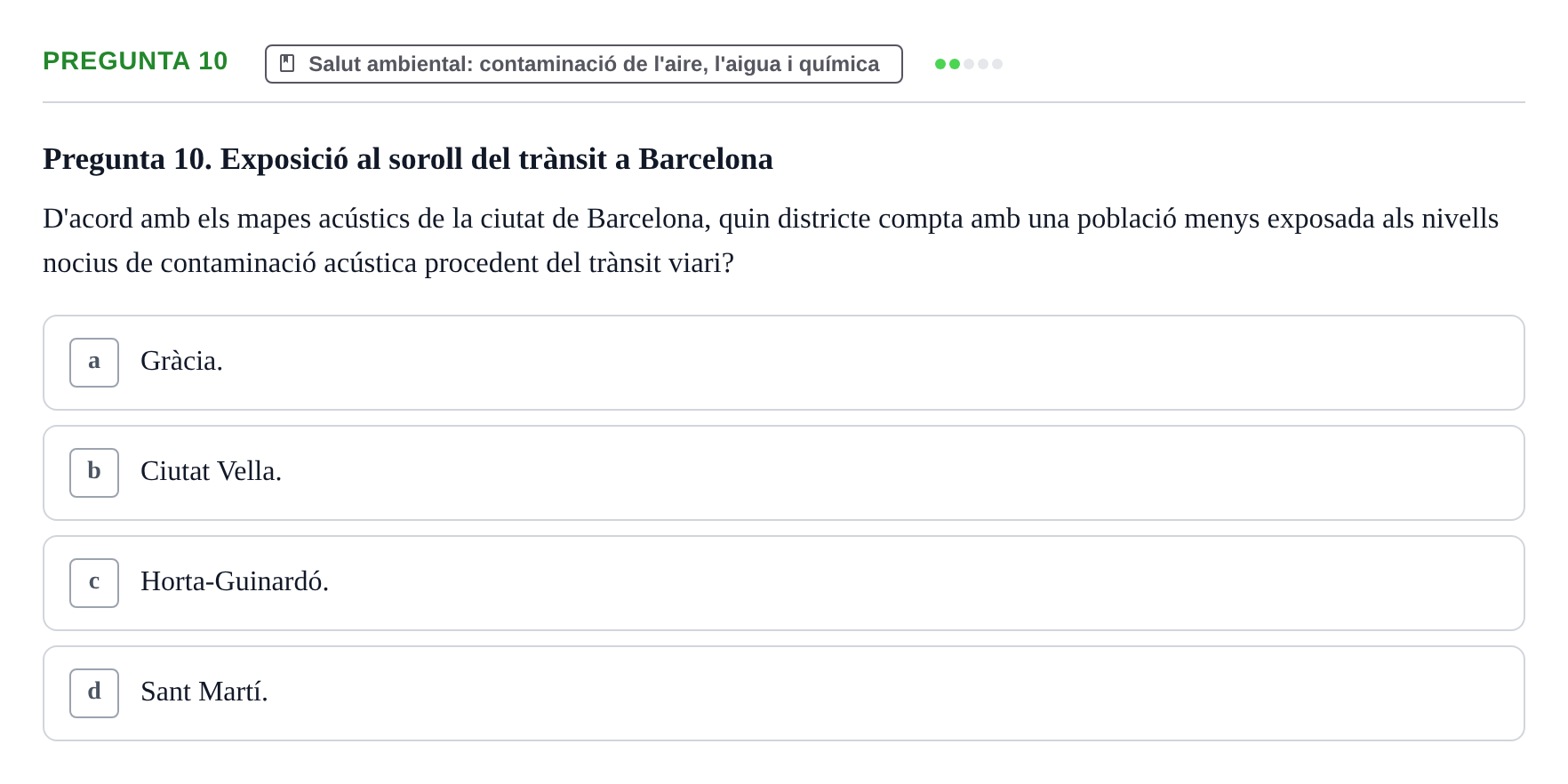 Enunciado: Pregunta 10 · Infermeria de salut pùblica i comunitària UB Examen Parcial de Salut Pública i Comunitària