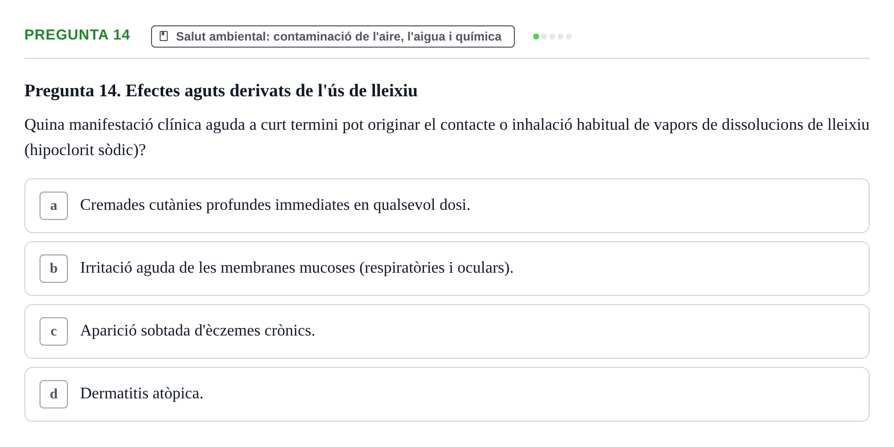 Enunciado: Pregunta 14 · Infermeria de salut pùblica i comunitària UB Examen Parcial de Salut Pública i Comunitària
