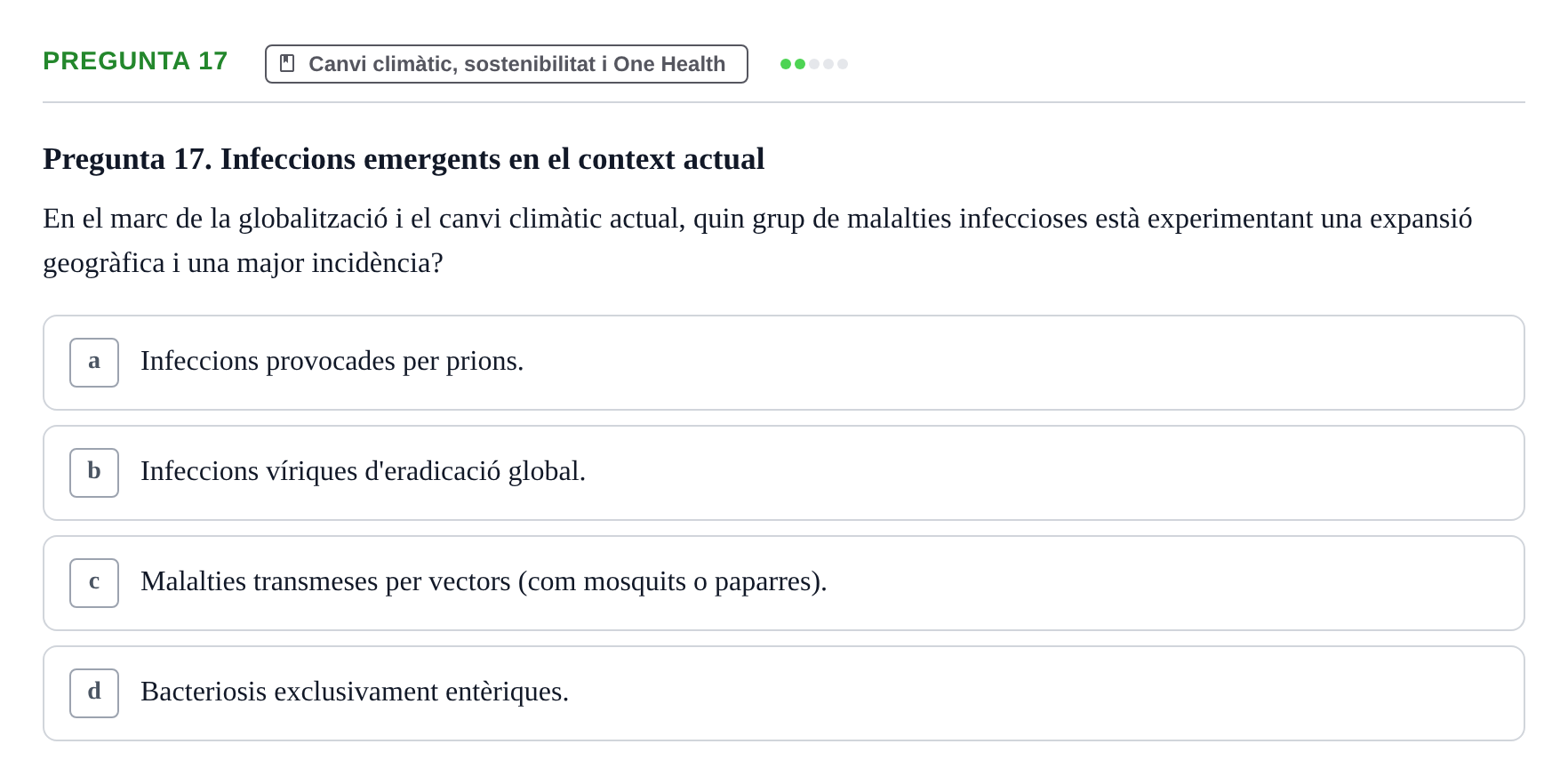 Enunciado: Pregunta 17 · Infermeria de salut pùblica i comunitària UB Examen Parcial de Salut Pública i Comunitària
