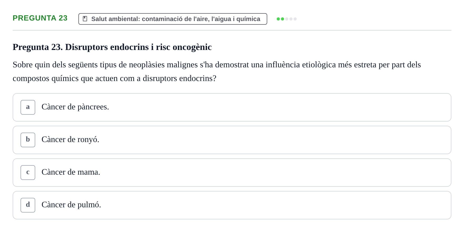 Enunciado: Pregunta 23 · Infermeria de salut pùblica i comunitària UB Examen Parcial de Salut Pública i Comunitària