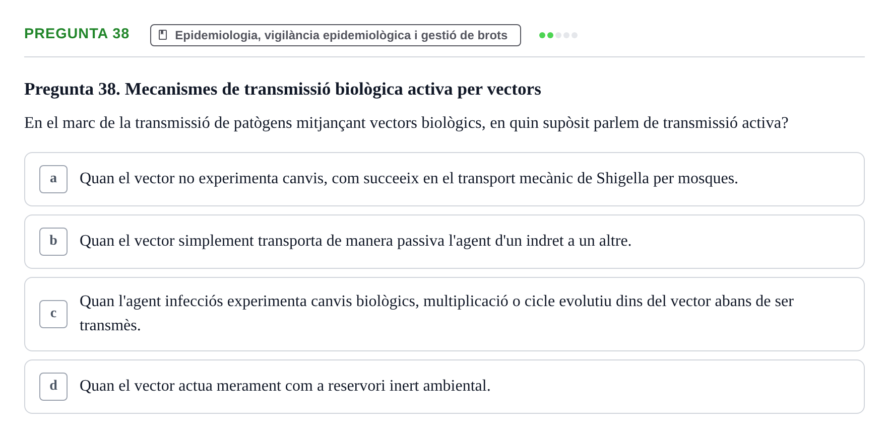 Enunciado: Pregunta 38 · Infermeria de salut pùblica i comunitària UB Examen Parcial de Salut Pública i Comunitària