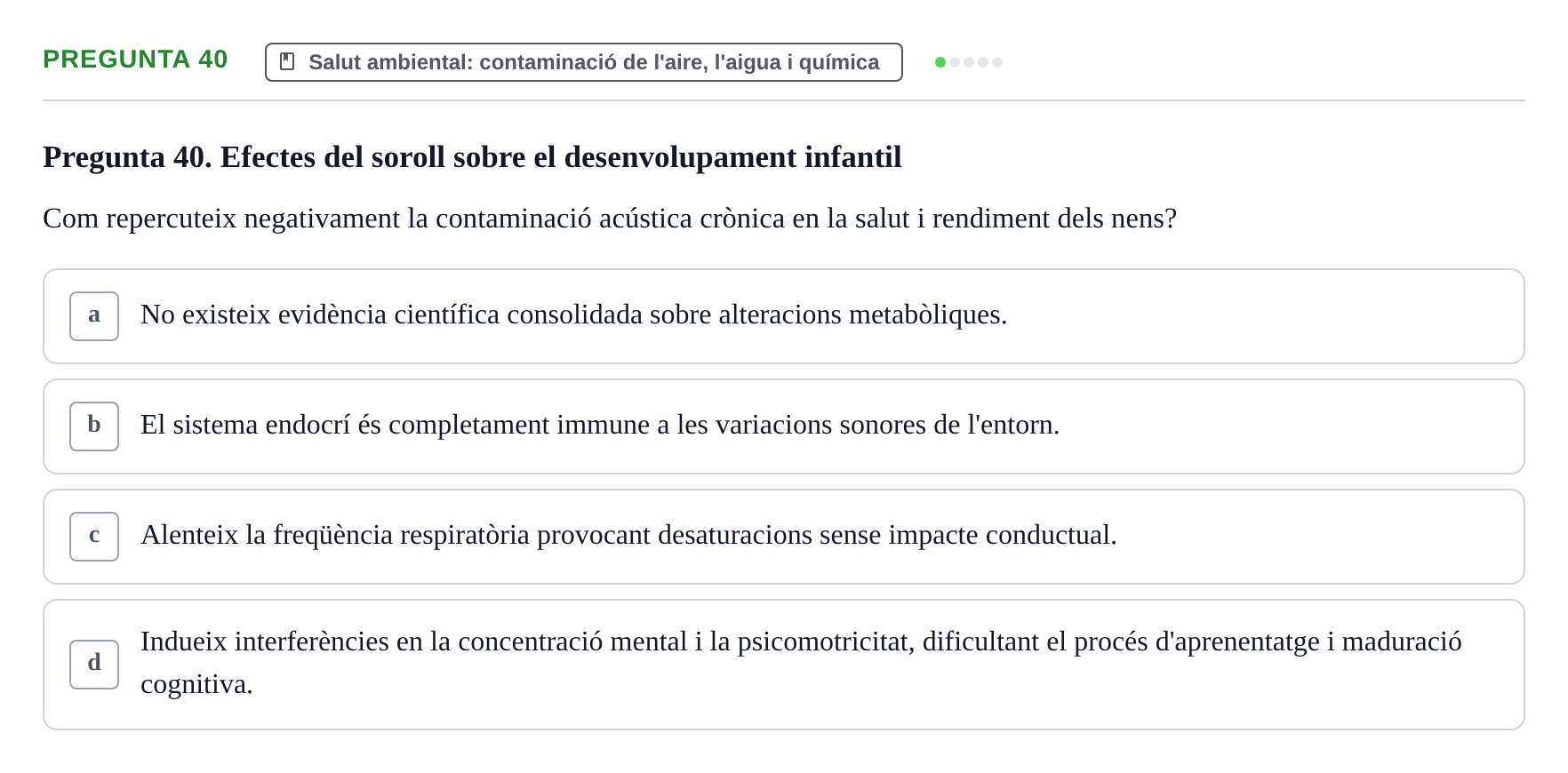 Enunciado: Pregunta 40 · Infermeria de salut pùblica i comunitària UB Examen Parcial de Salut Pública i Comunitària