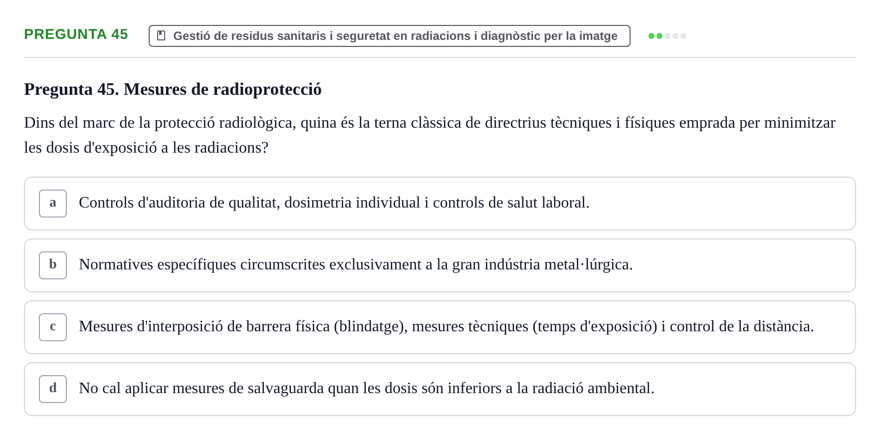 Enunciado: Pregunta 45 · Infermeria de salut pùblica i comunitària UB Examen Parcial de Salut Pública i Comunitària