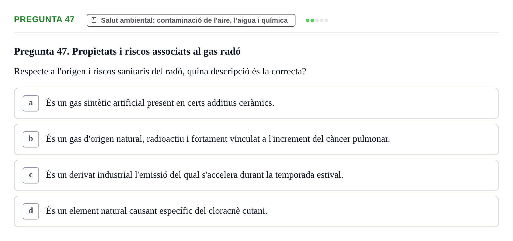 Enunciado: Pregunta 47 · Infermeria de salut pùblica i comunitària UB Examen Parcial de Salut Pública i Comunitària