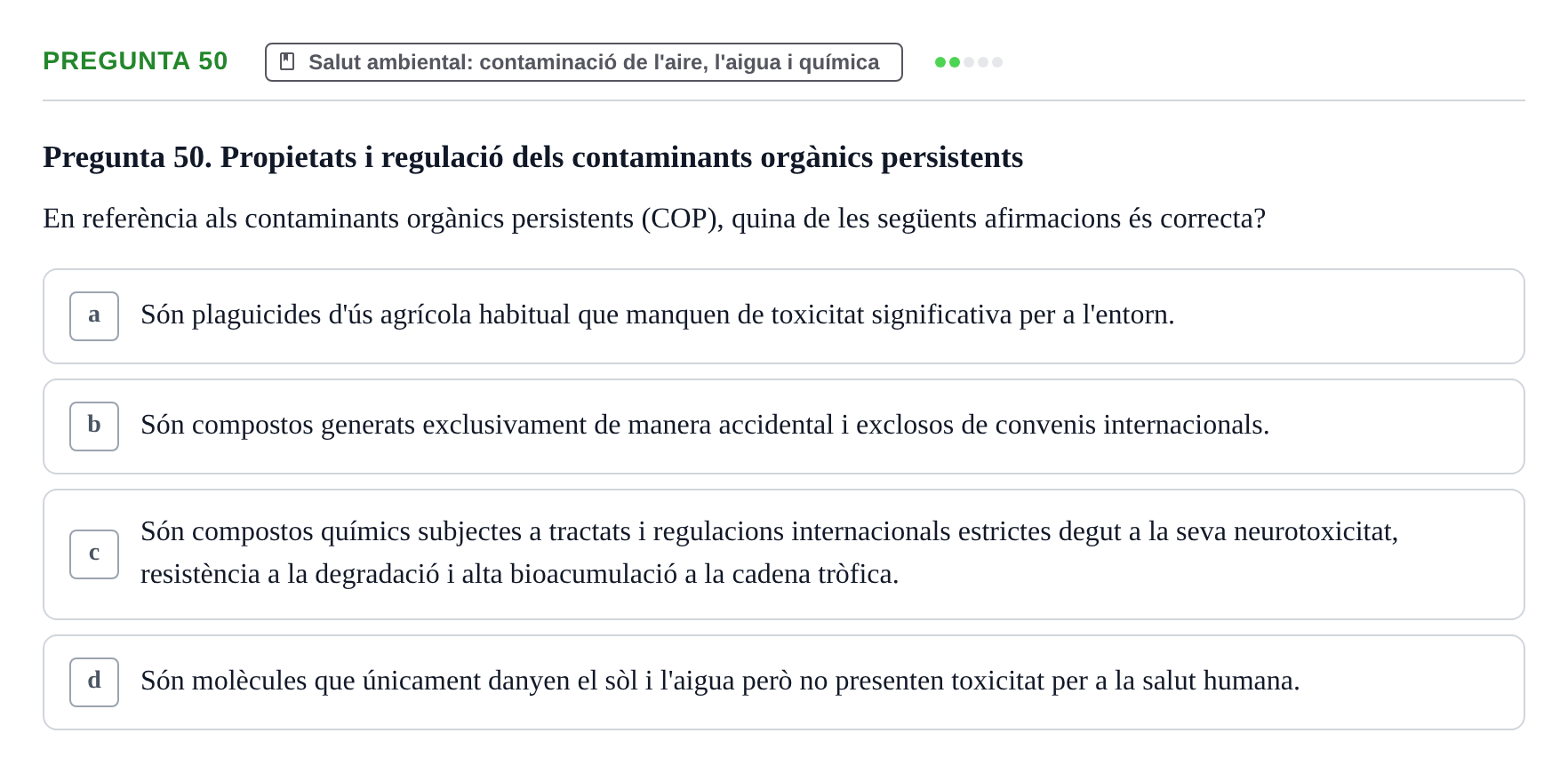 Enunciado: Pregunta 50 · Infermeria de salut pùblica i comunitària UB Examen Parcial de Salut Pública i Comunitària
