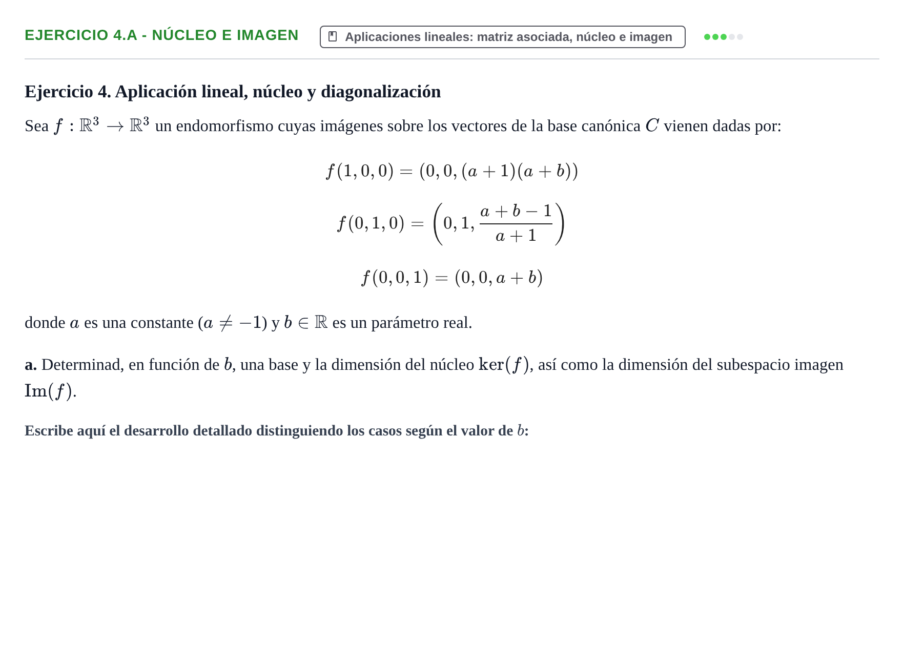 Enunciado: Ejercicio 4.a - Núcleo e imagen · Álgebra UOC 2024
