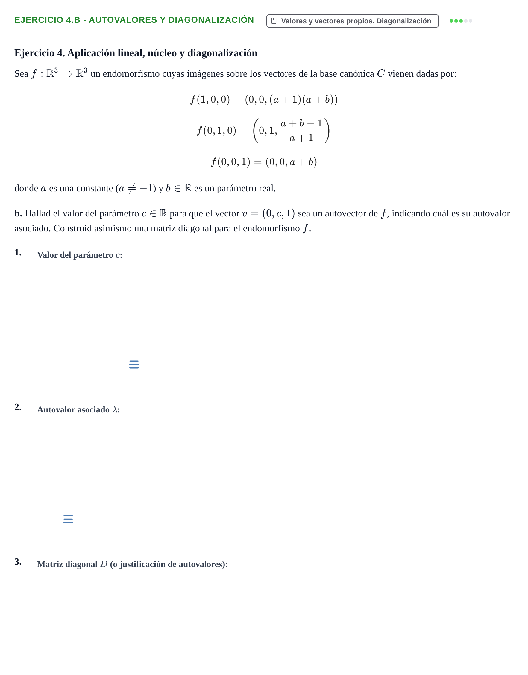 Enunciado: Ejercicio 4.b - Autovalores y diagonalización · Álgebra UOC 2024