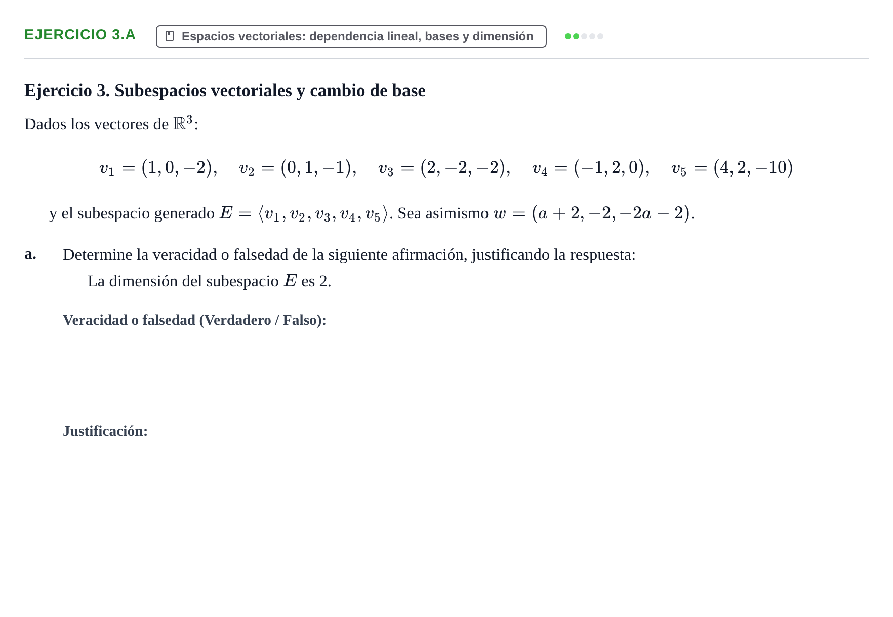 Enunciado: Ejercicio 3.a · Álgebra UOC Examen Final de Álgebra