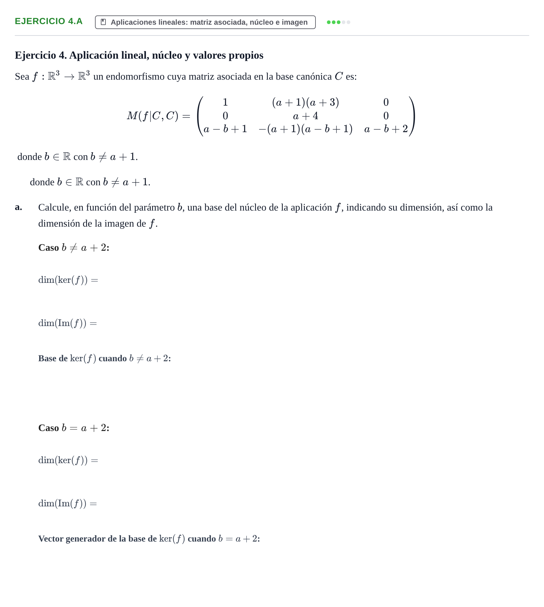 Enunciado: Ejercicio 4.a · Álgebra UOC Examen Final de Álgebra