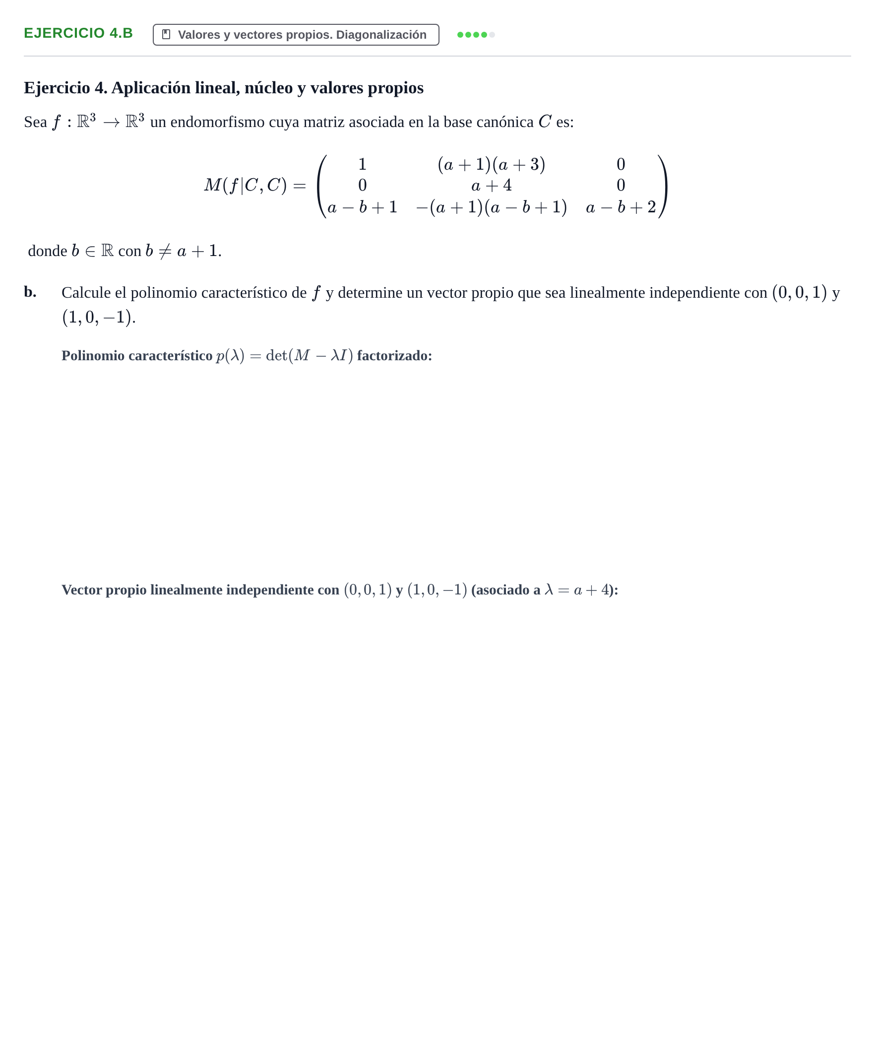 Enunciado: Ejercicio 4.b · Álgebra UOC Examen Final de Álgebra
