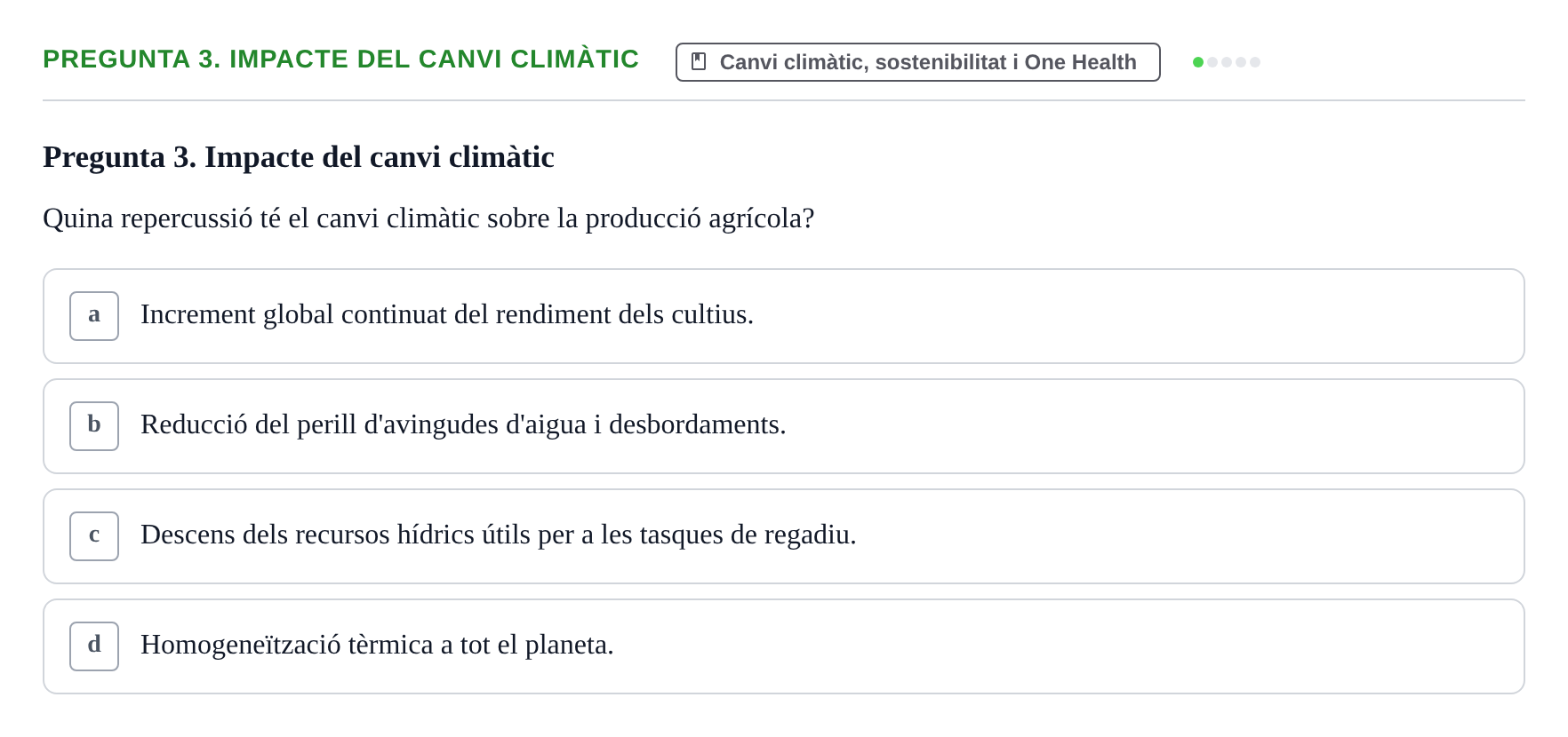 Enunciado: Pregunta 3. Impacte del canvi climàtic · Infermeria de salut pùblica i comunitària UB Examen Final de Salut Pública i Comunitària