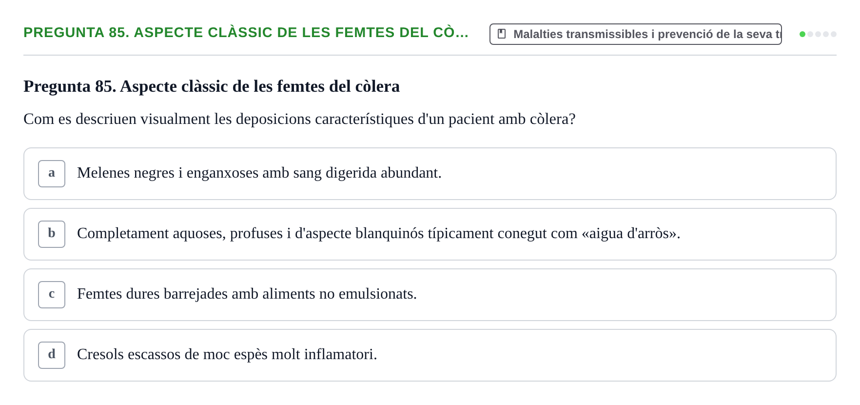 Enunciado: Pregunta 85. Aspecte clàssic de les femtes del cò… · Infermeria de salut pùblica i comunitària UB Examen Final de Salut Pública i Comunitària