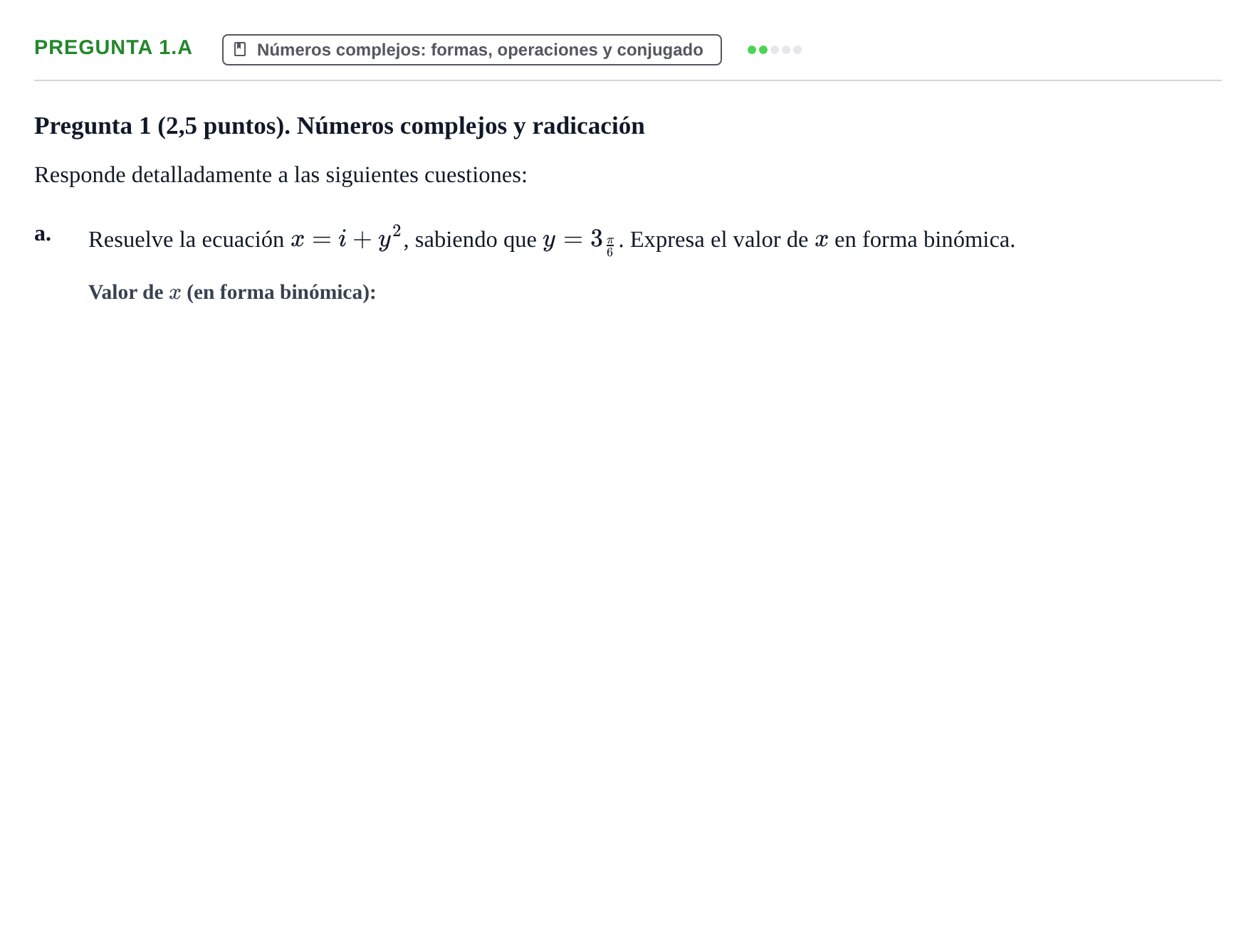 Enunciado: Pregunta 1.a - Números complejos · Álgebra UOC 2023