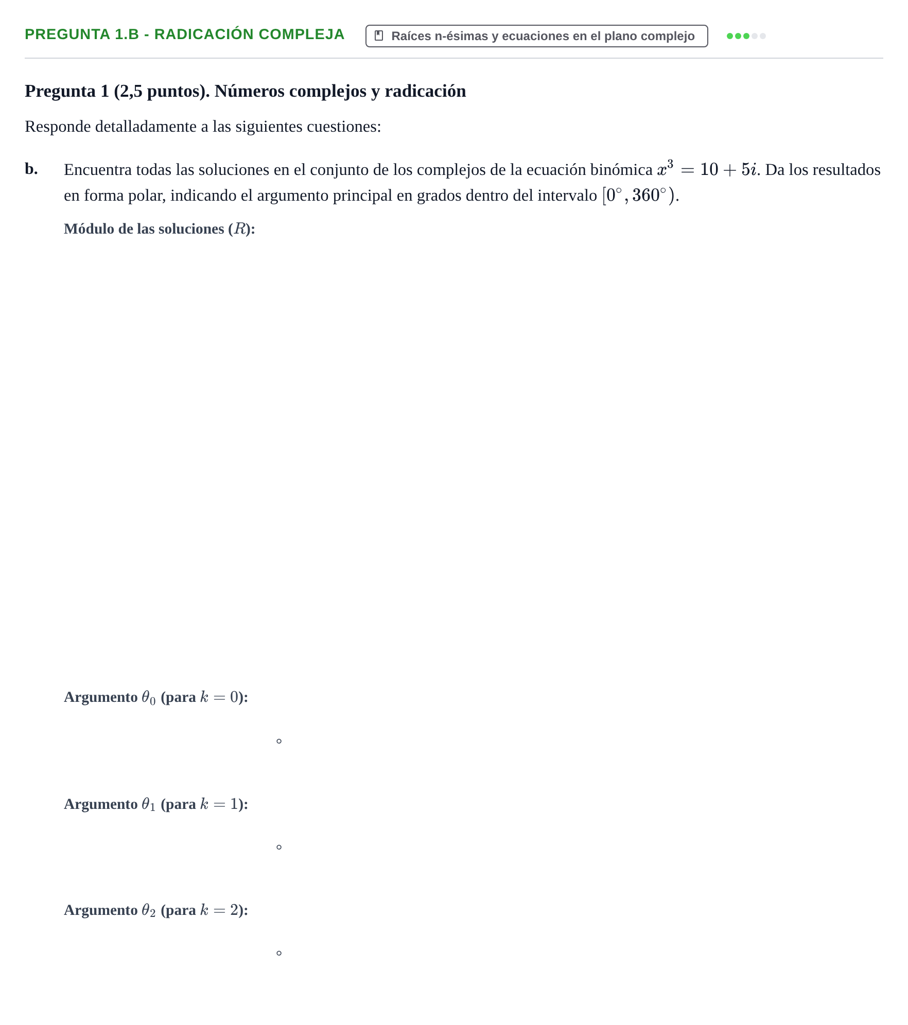 Enunciado: Pregunta 1.b - Radicación compleja · Álgebra UOC 2023
