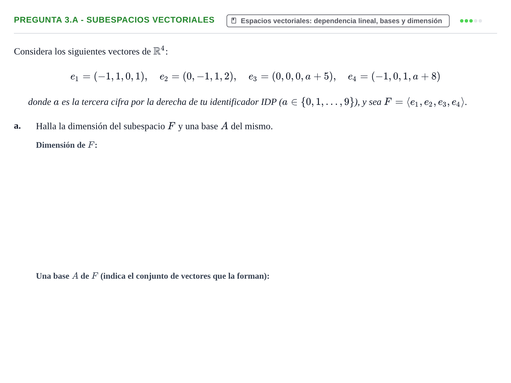 Enunciado: Pregunta 3.a - Subespacios vectoriales · Álgebra UOC 2023