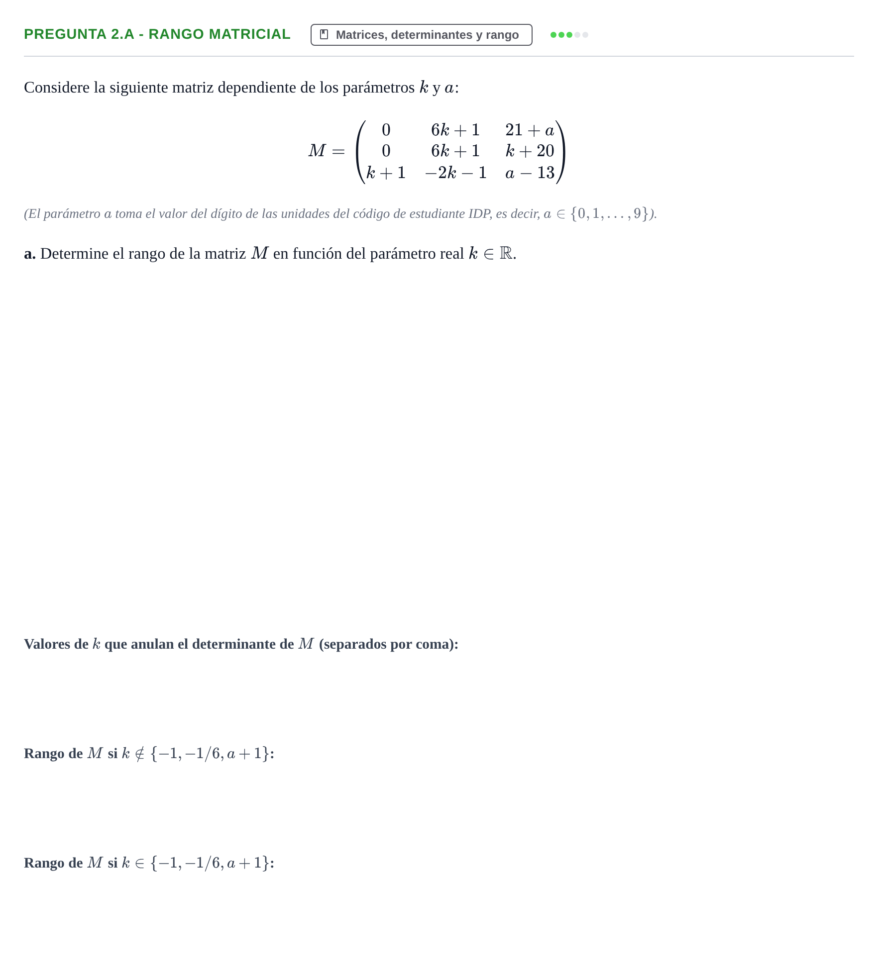 Enunciado: Pregunta 2.a - Rango matricial · Álgebra UOC 2023