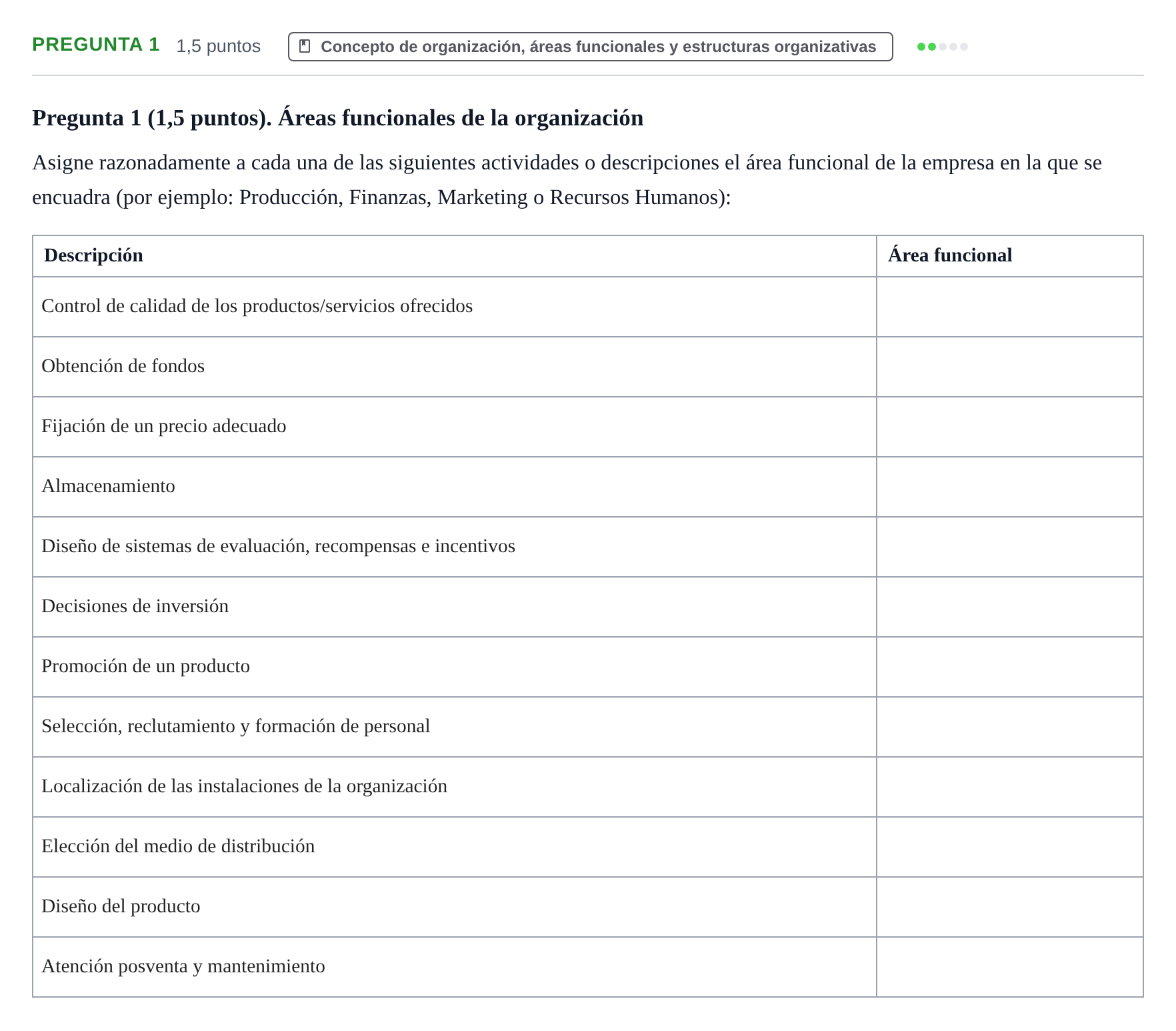 Enunciado: Pregunta 1 · Administración y gestión de organizaciones UOC 2023