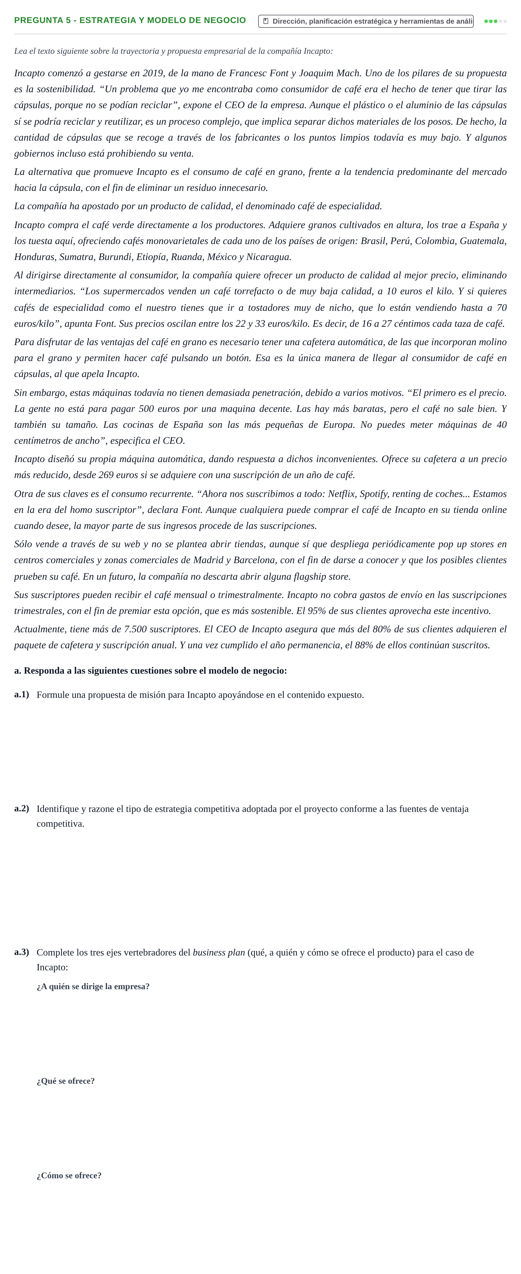 Enunciado: Pregunta 5 - Estrategia y modelo de negocio · Administración y gestión de organizaciones UOC 2023