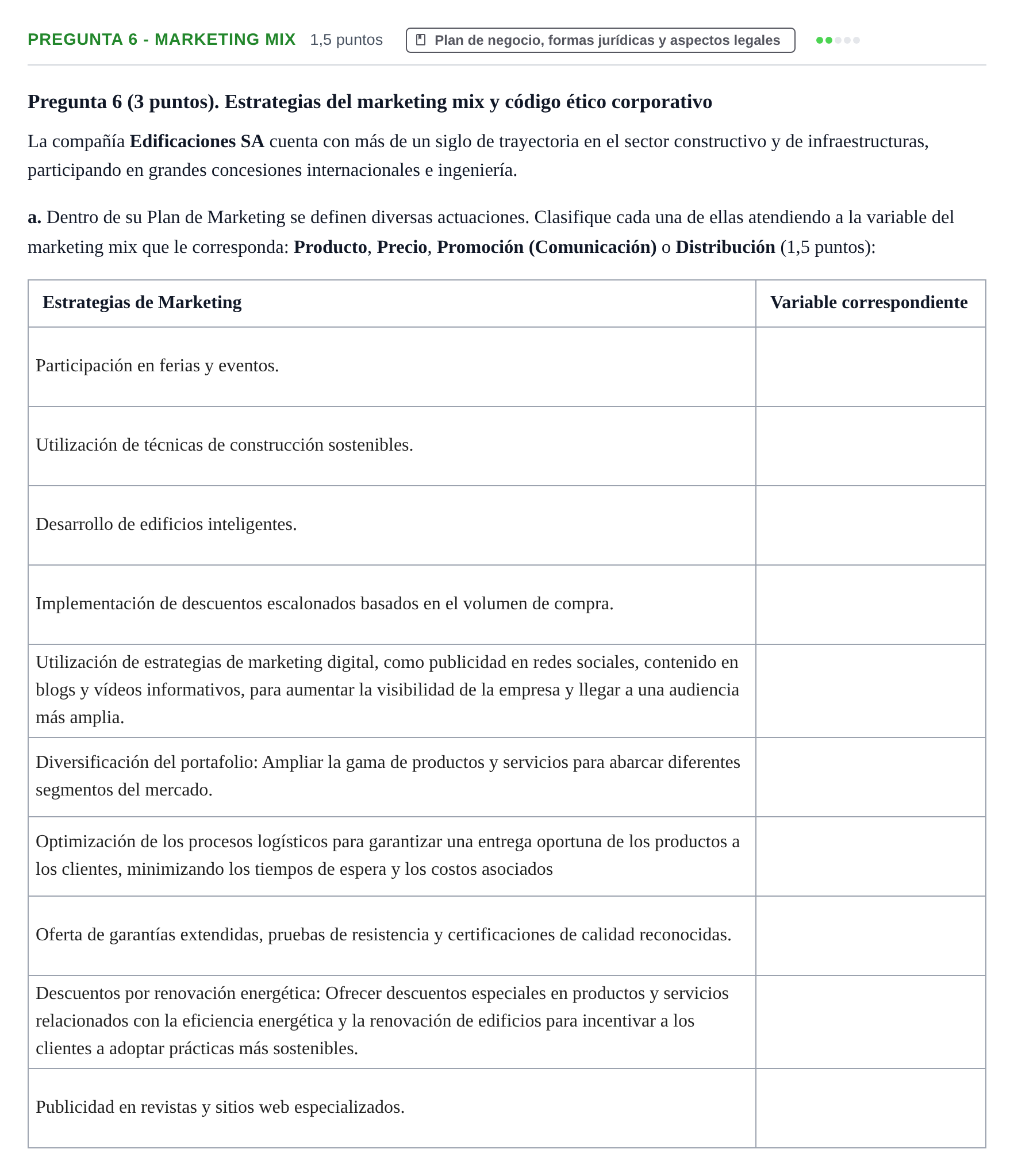 Enunciado: Pregunta 6 - Marketing mix · Administración y gestión de organizaciones UOC Juny 2024