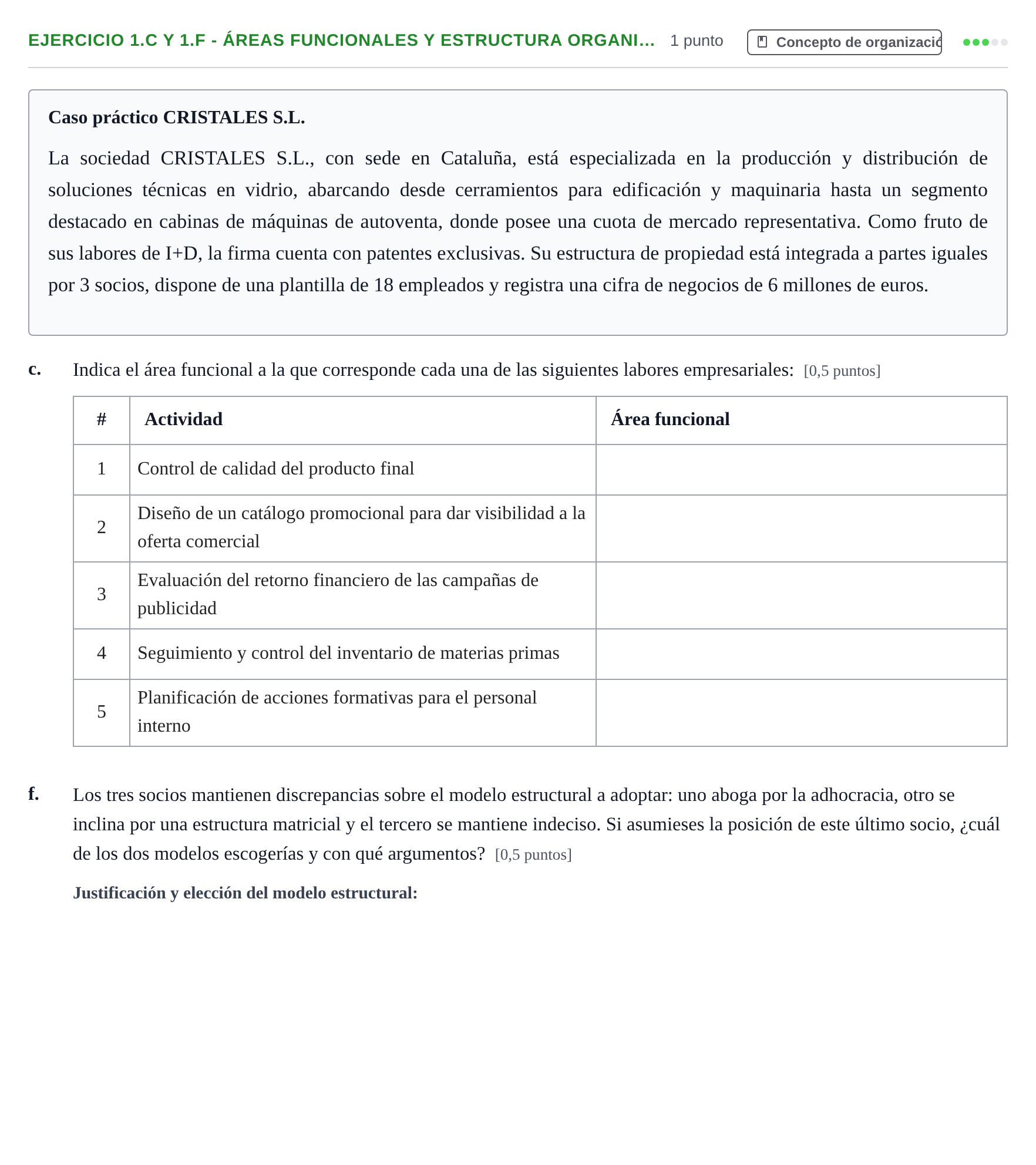 Enunciado: Ejercicio 1.c y 1.f - Áreas funcionales y estructura organi… · Administración y gestión de organizaciones UOC 2025