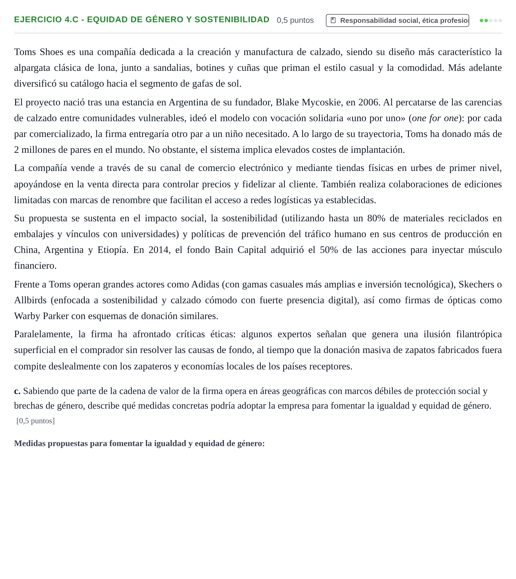 Enunciado: Ejercicio 4.c - Equidad de género y sostenibilidad · Administración y gestión de organizaciones UOC 2025