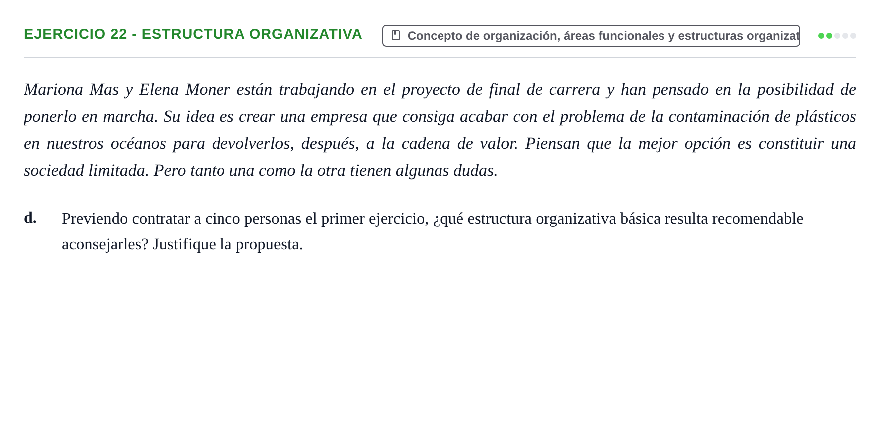 Enunciado: Ejercicio 22 - Estructura organizativa · Administración y gestión de organizaciones UOC 2023