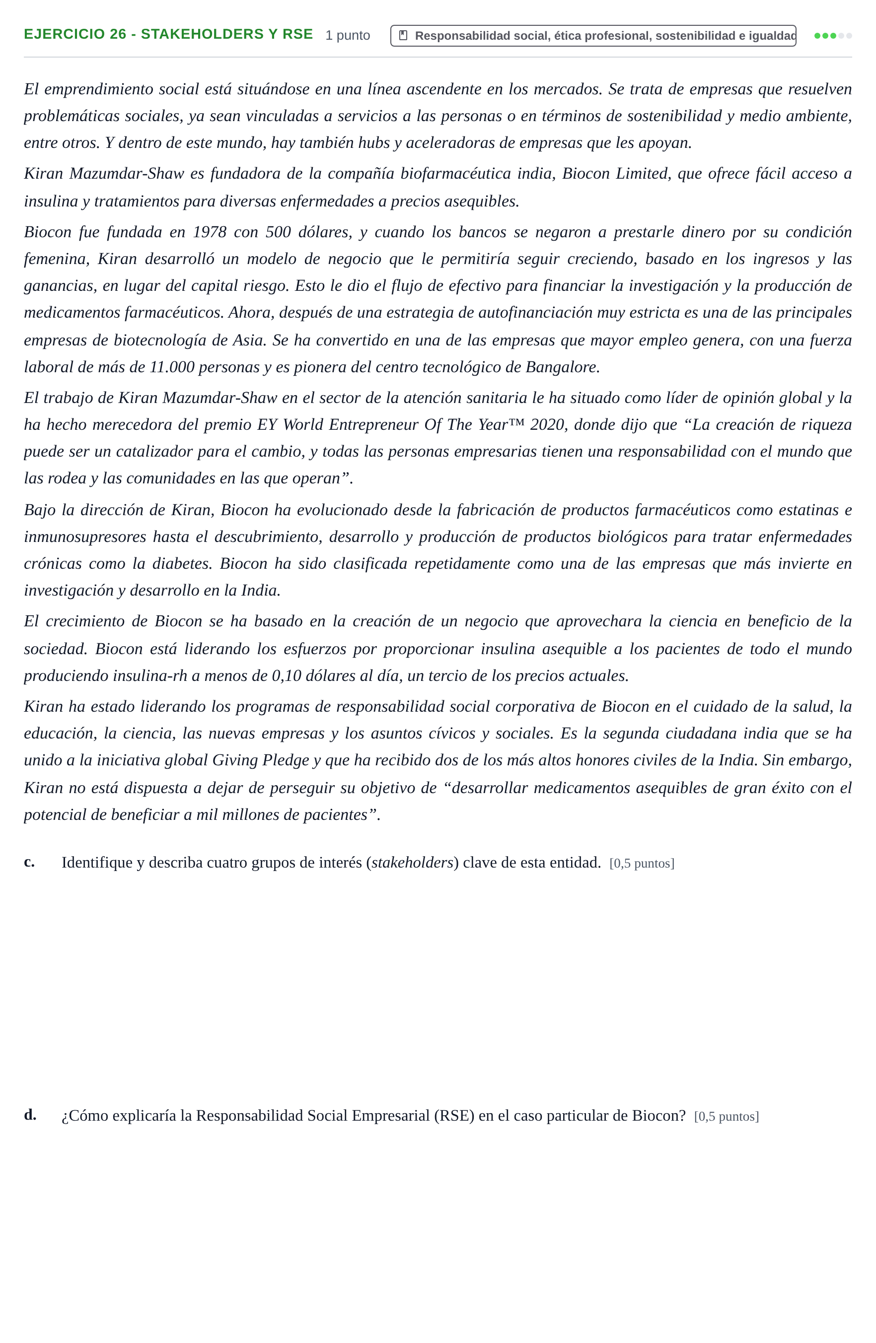 Enunciado: Ejercicio 26 - Stakeholders y RSE · Administración y gestión de organizaciones UOC 2023