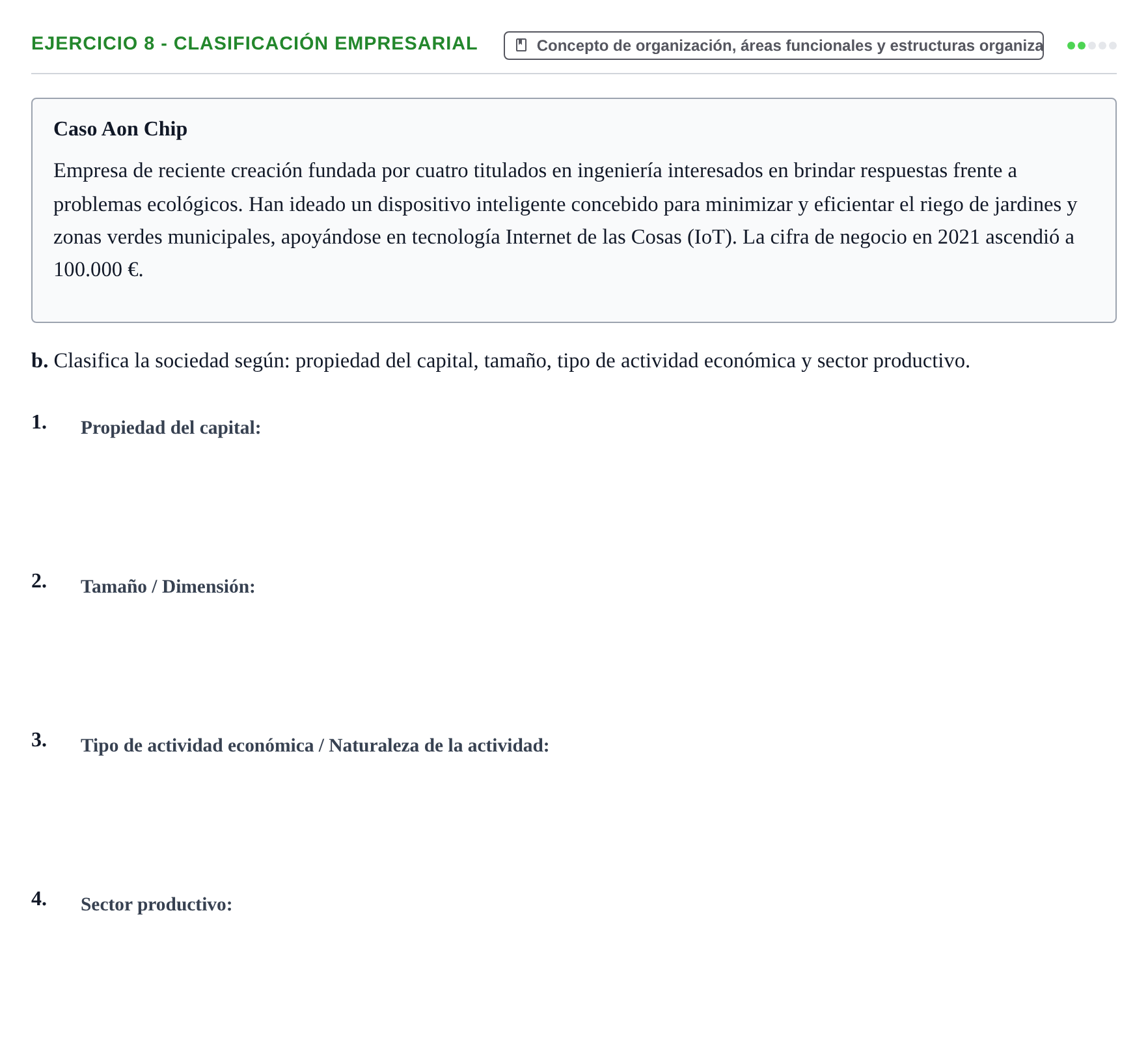 Enunciado: Ejercicio 8 - Clasificación empresarial · Administración y gestión de organizaciones UOC 2023