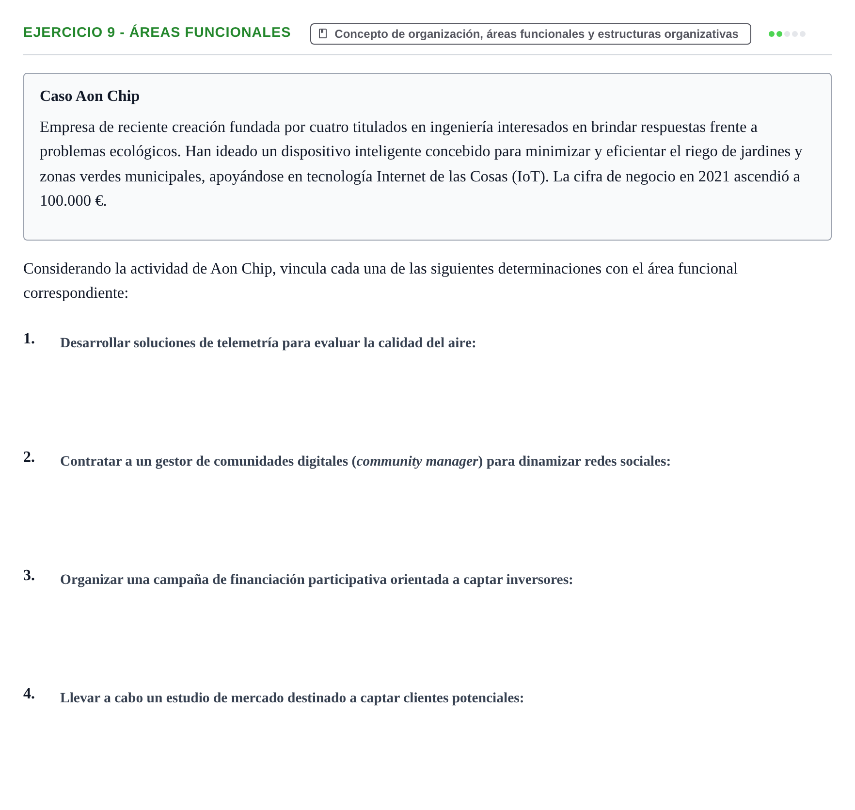 Enunciado: Ejercicio 9 - Áreas funcionales · Administración y gestión de organizaciones UOC 2023