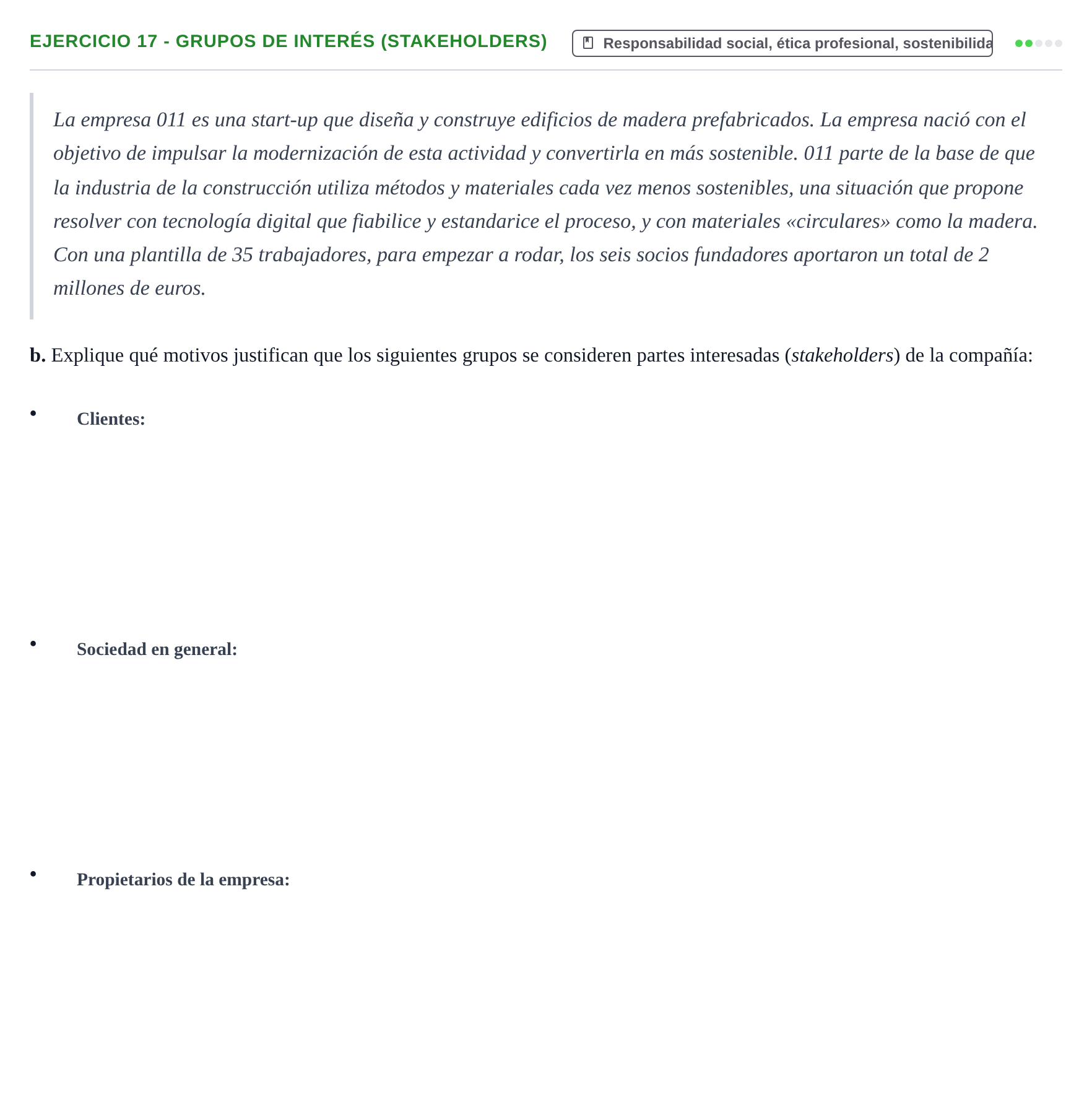 Enunciado: Ejercicio 17 - Grupos de interés (stakeholders) · Administración y gestión de organizaciones UOC 2023