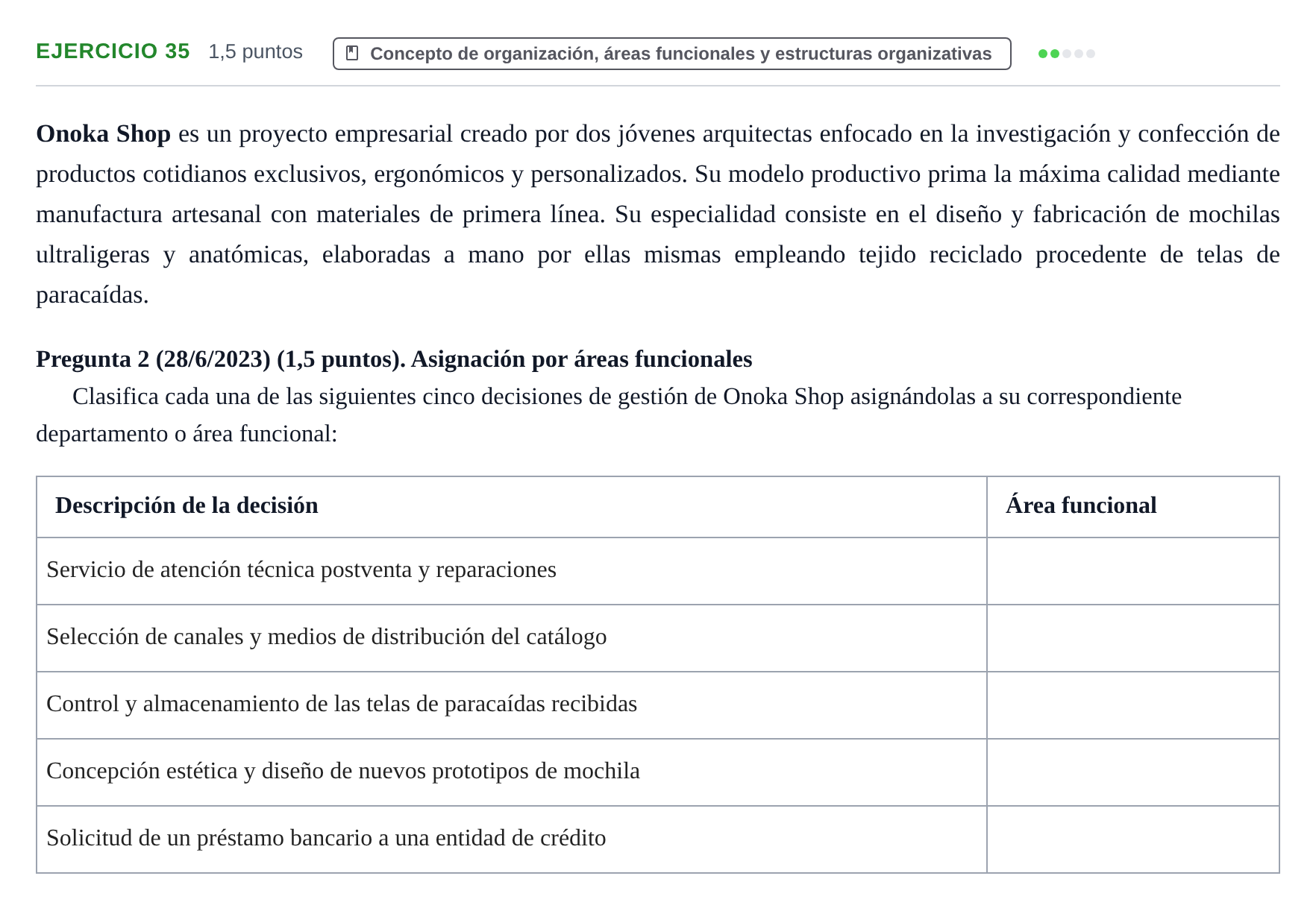 Enunciado: Problema 35 · Administración y gestión de organizaciones UOC 2023