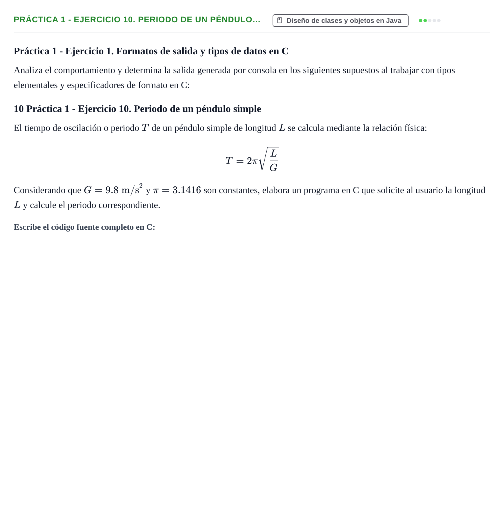 Enunciado: Práctica 1 - Ejercicio 10. Periodo de un péndulo…