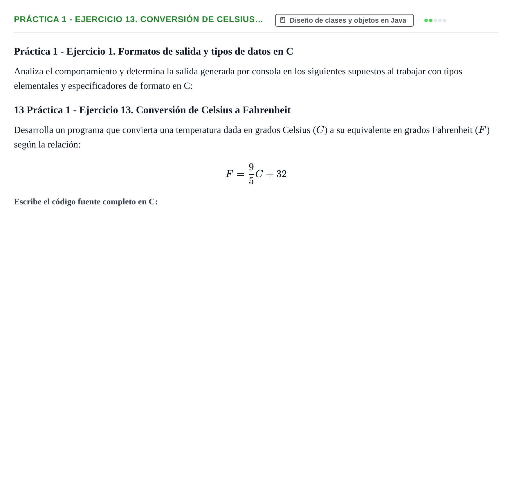 Enunciado: Práctica 1 - Ejercicio 13. Conversión de Celsius…
