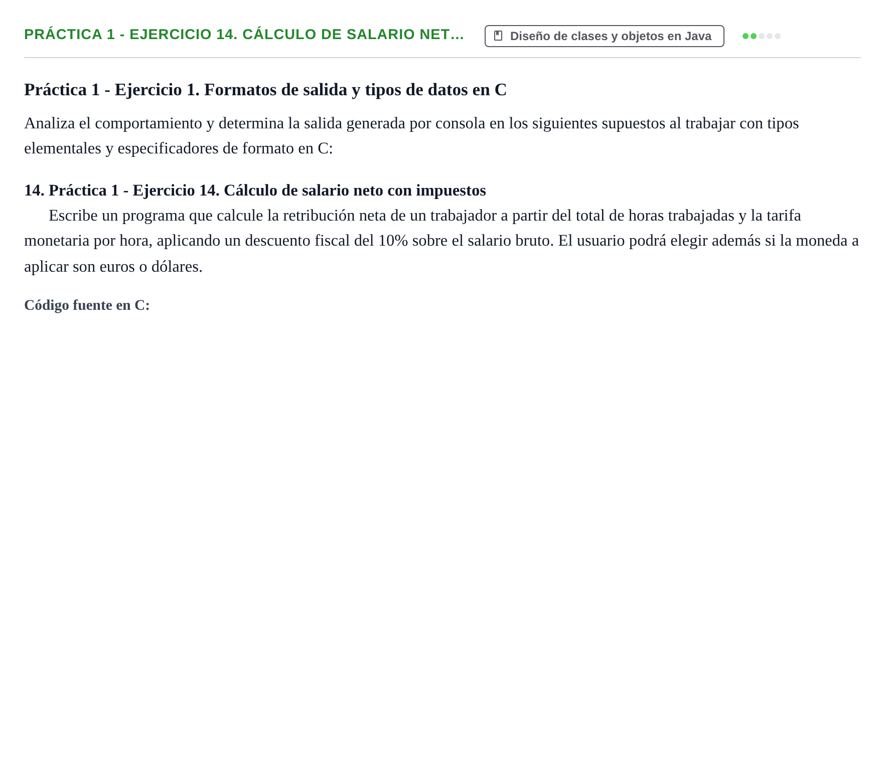 Enunciado: Práctica 1 - Ejercicio 14. Cálculo de salario net…