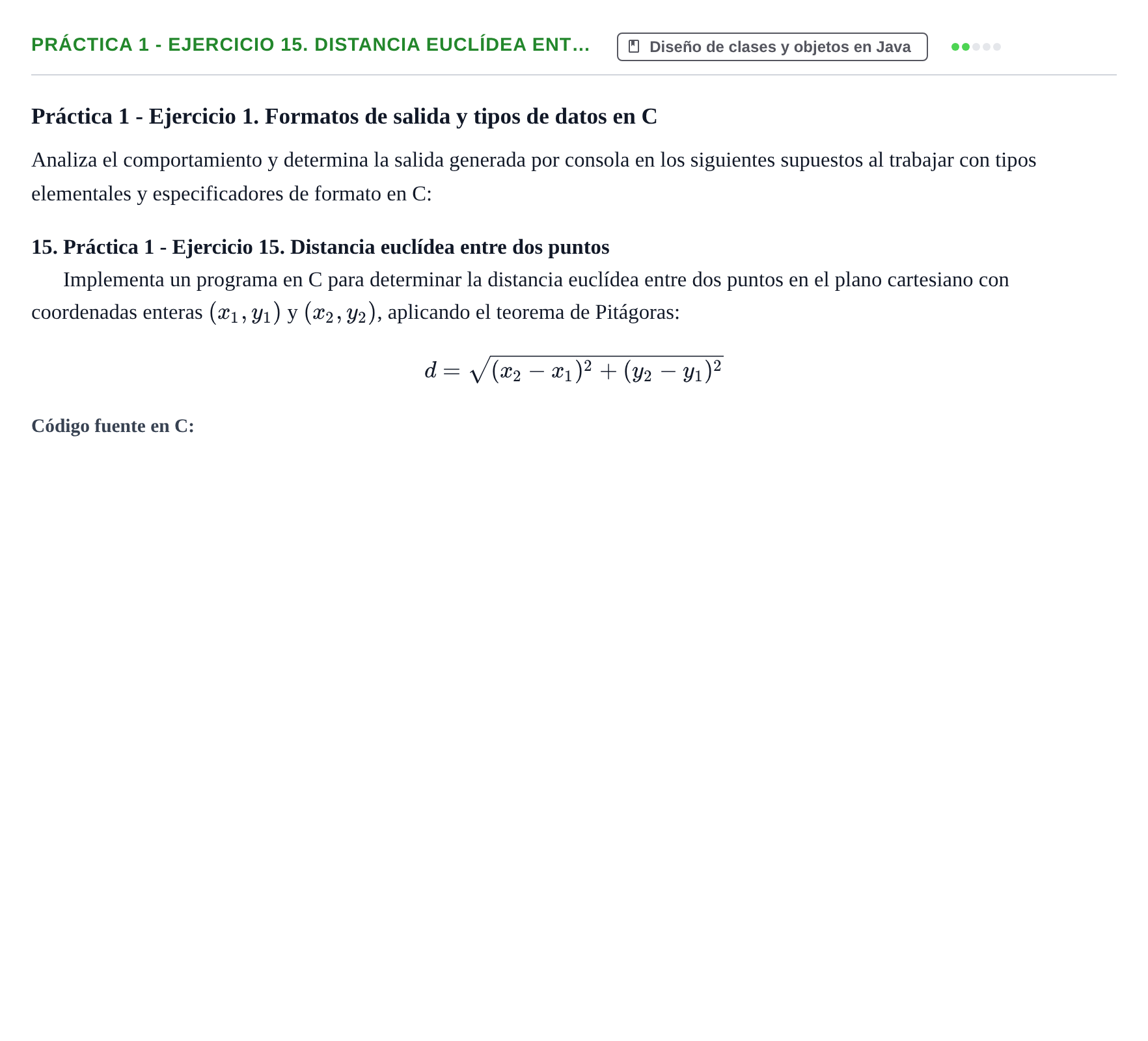 Enunciado: Práctica 1 - Ejercicio 15. Distancia euclídea ent…