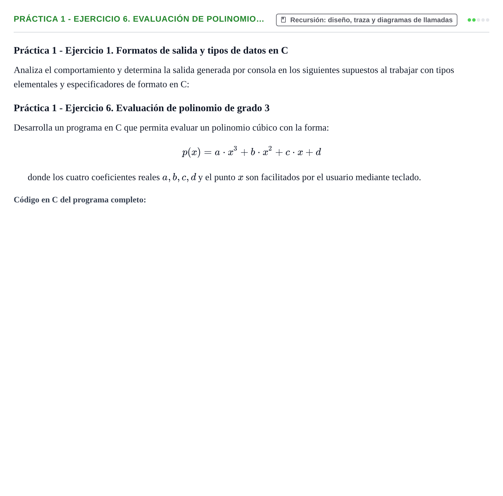 Enunciado: Práctica 1 - Ejercicio 6. Evaluación de polinomio…