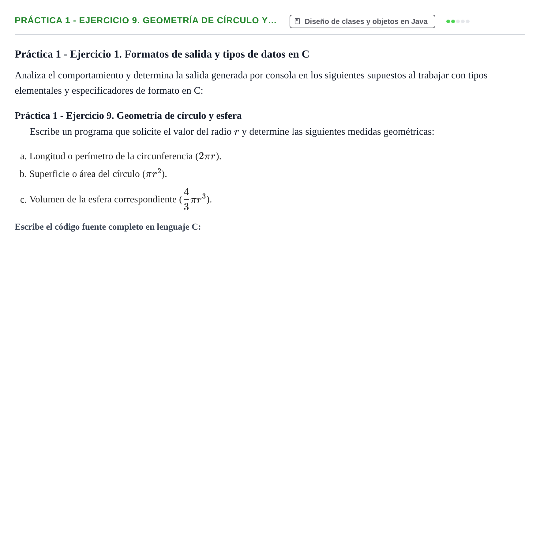 Enunciado: Práctica 1 - Ejercicio 9. Geometría de círculo y…