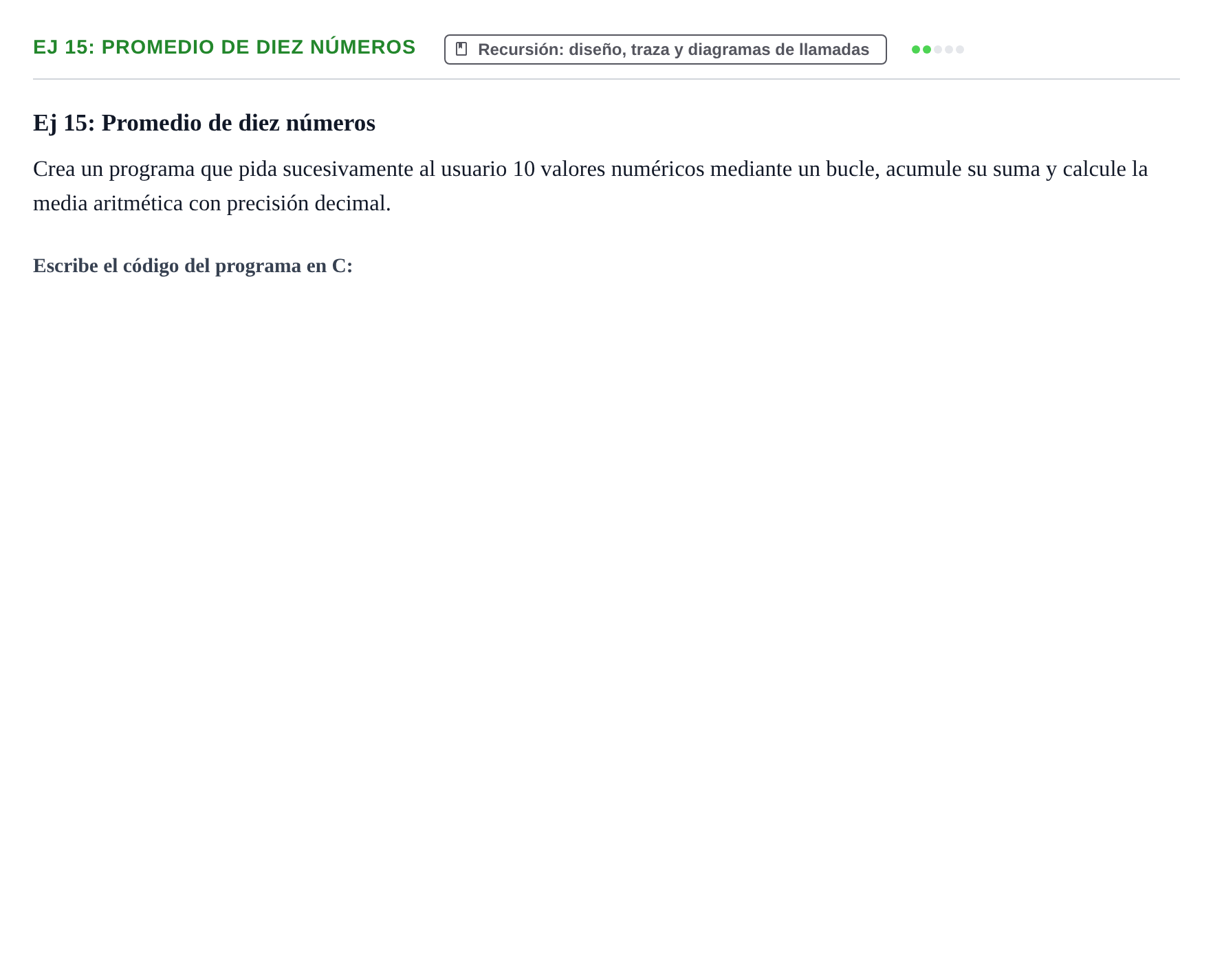 Enunciado: Ej 15: Promedio de diez números