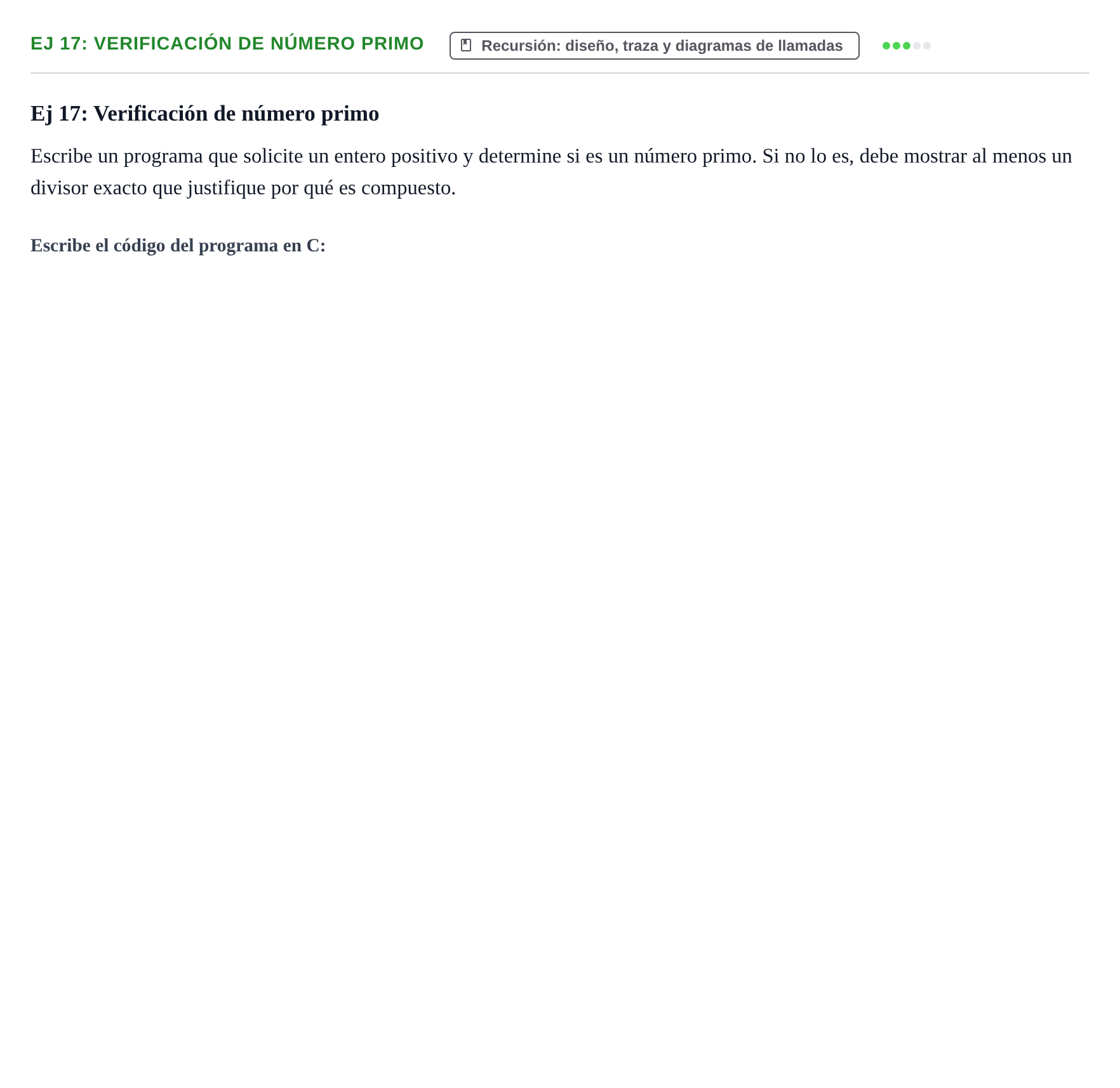 Enunciado: Ej 17: Verificación de número primo