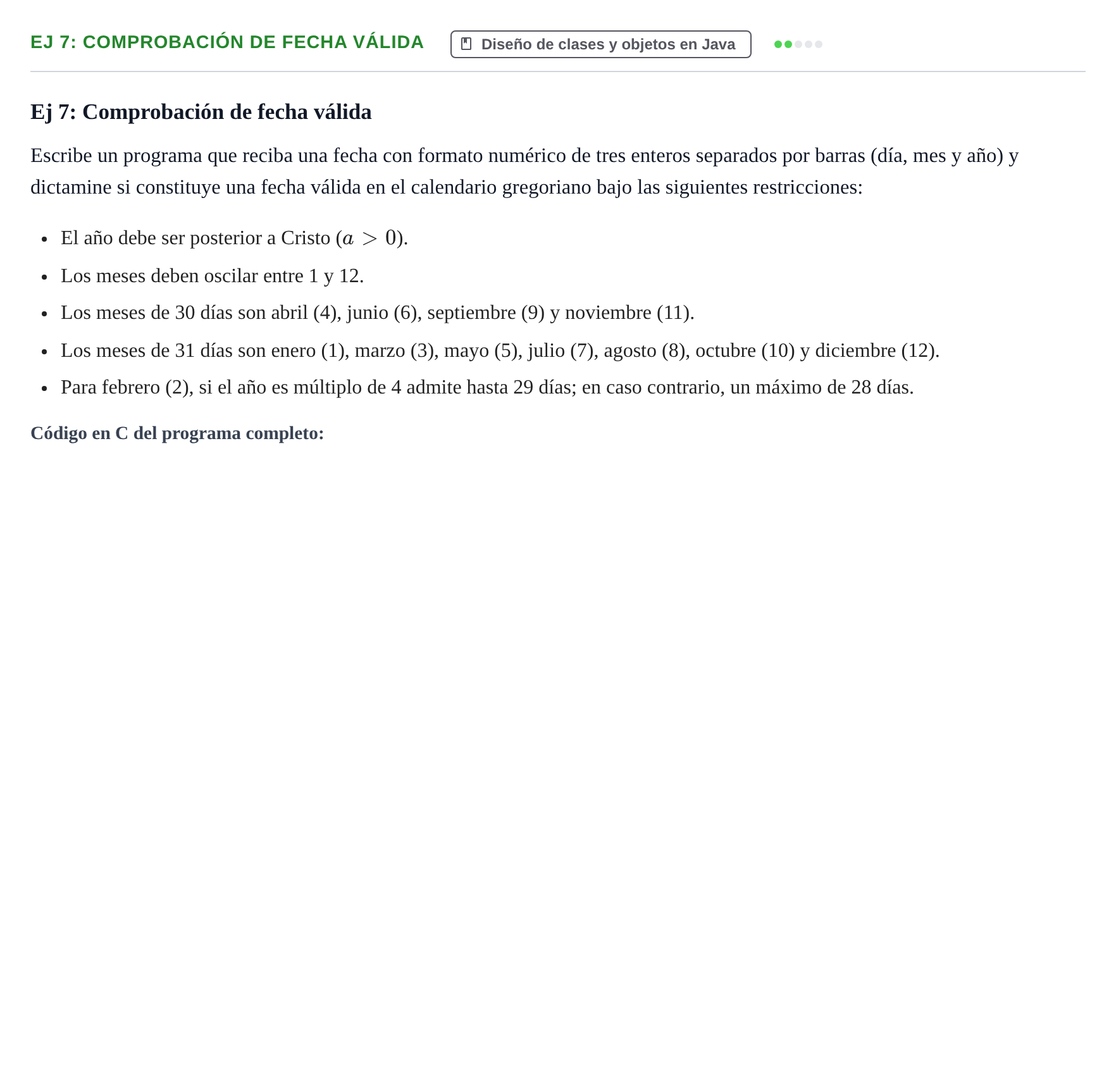 Enunciado: Ej 7: Comprobación de fecha válida