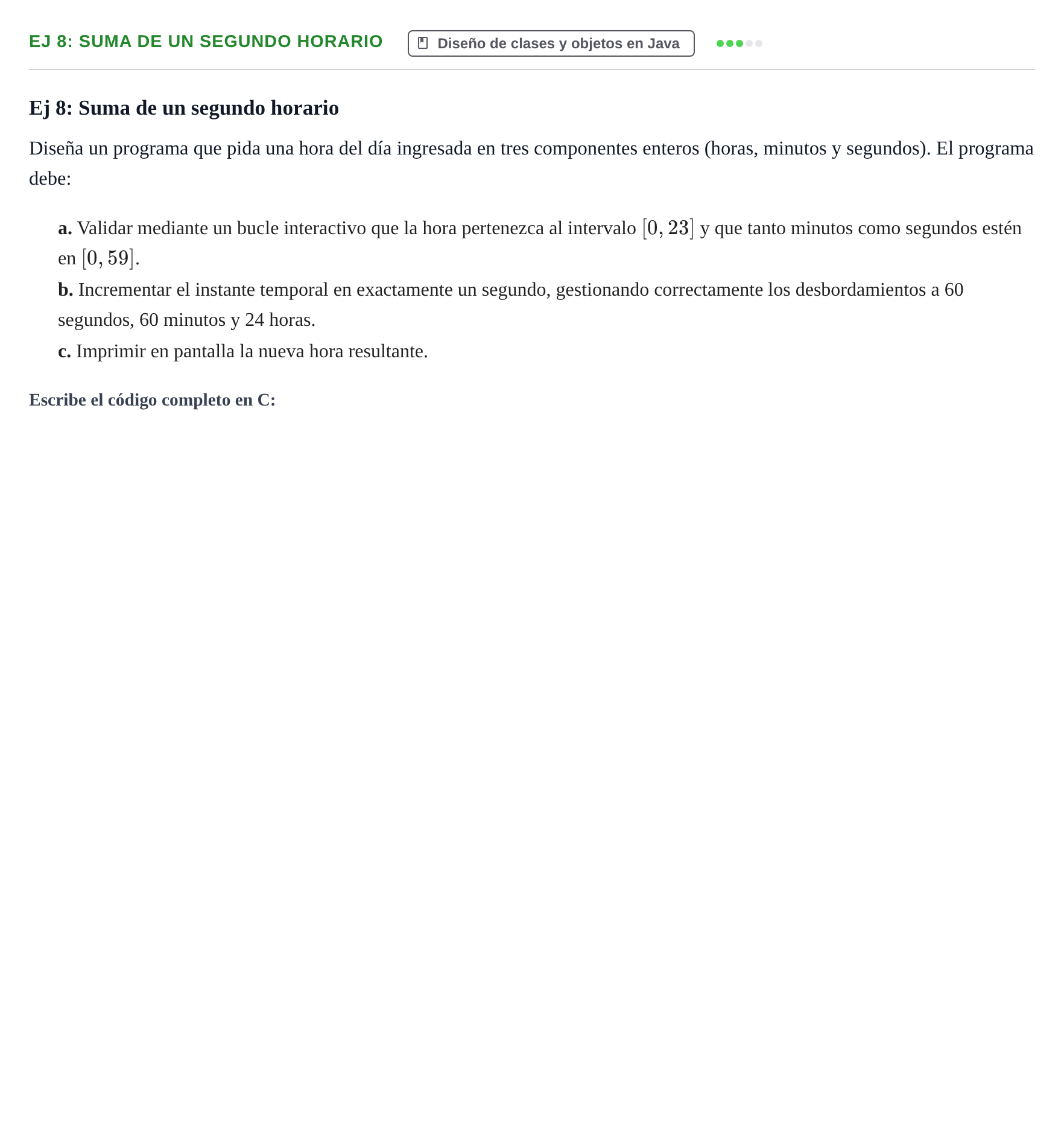 Enunciado: Ej 8: Suma de un segundo horario